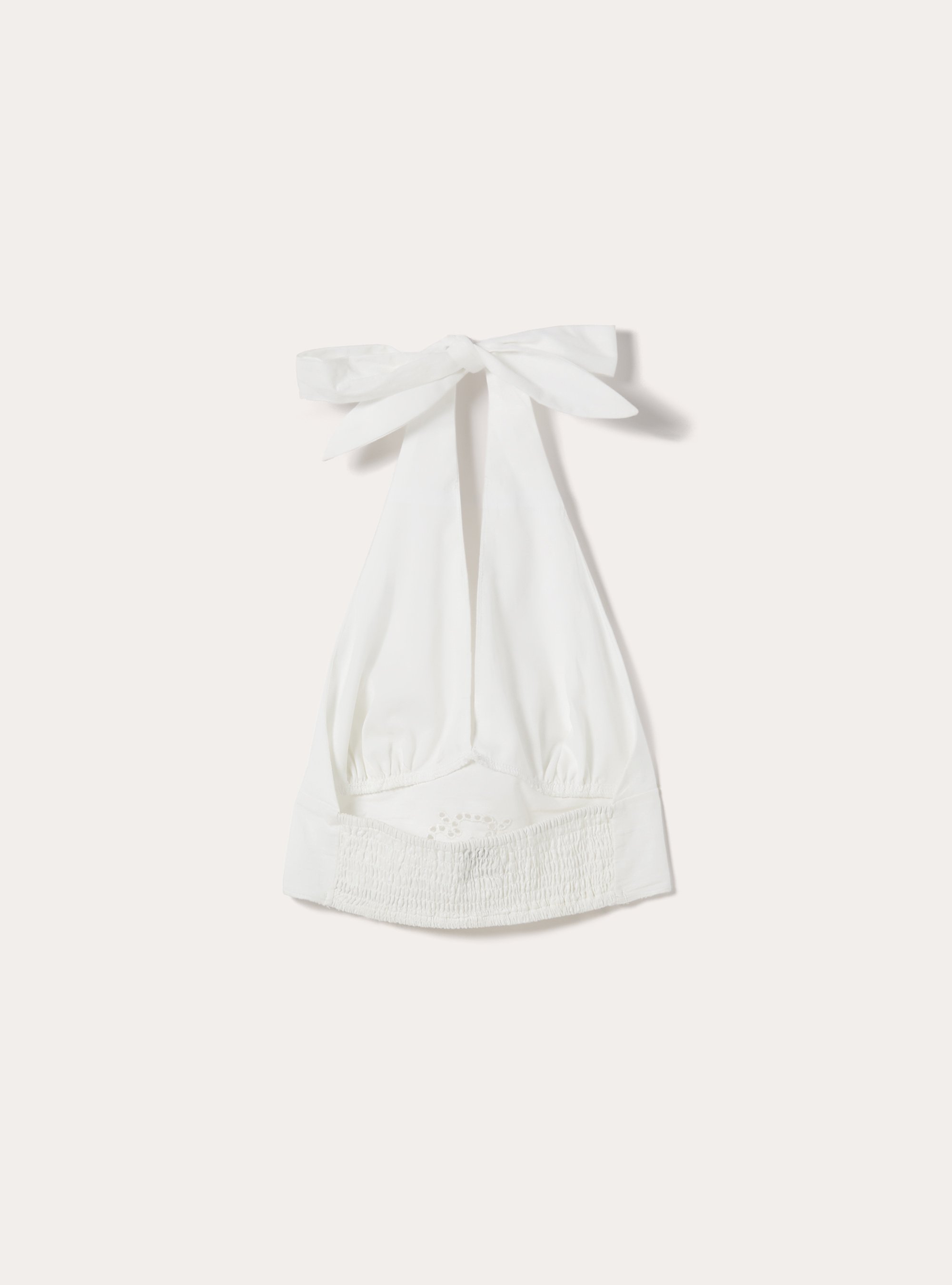 Top halter  sangallo in misto lino, WH2 WHITE