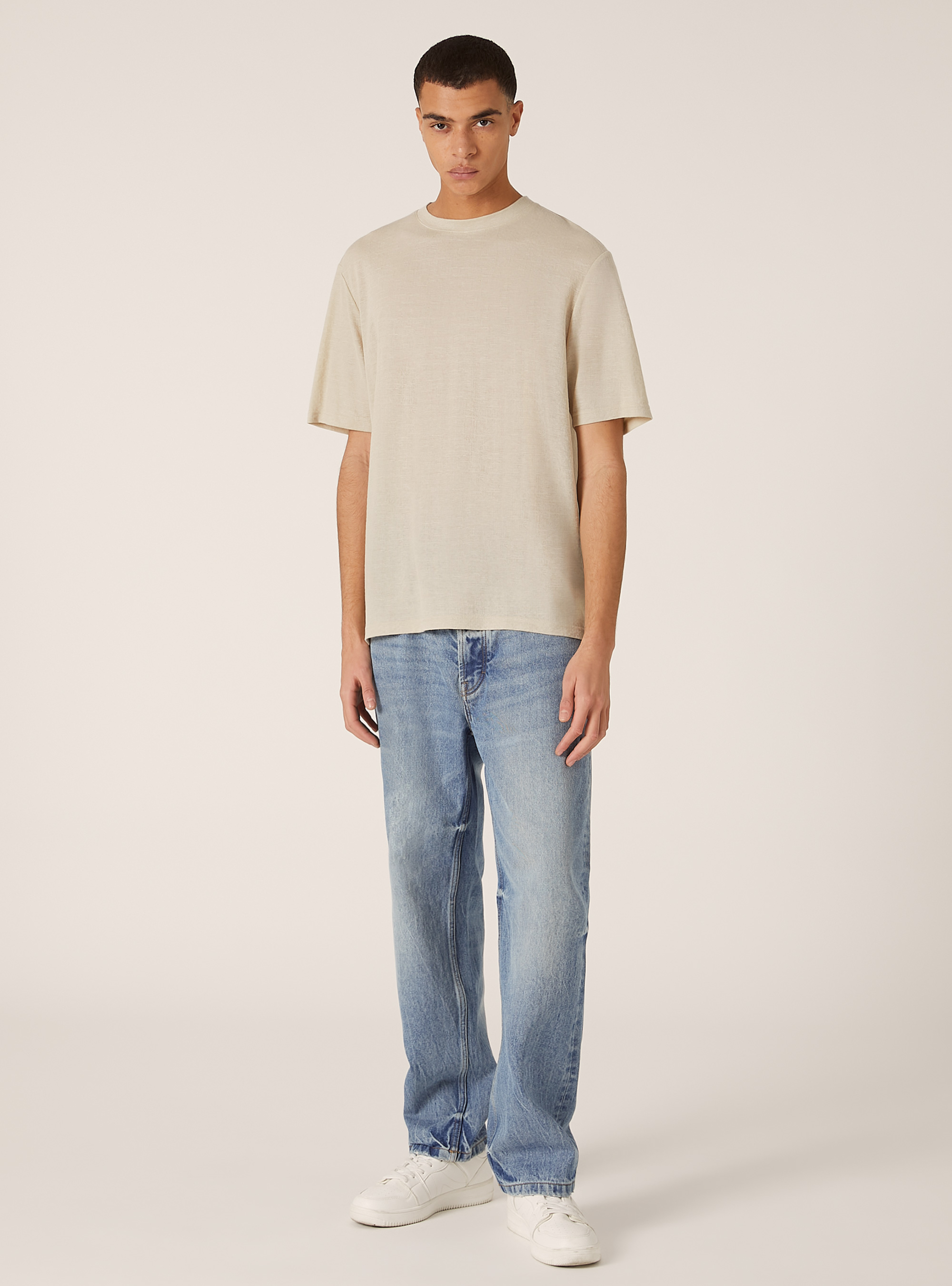 Boxy fit T-shirt with texture, BG2 BEIGE MEDIUM