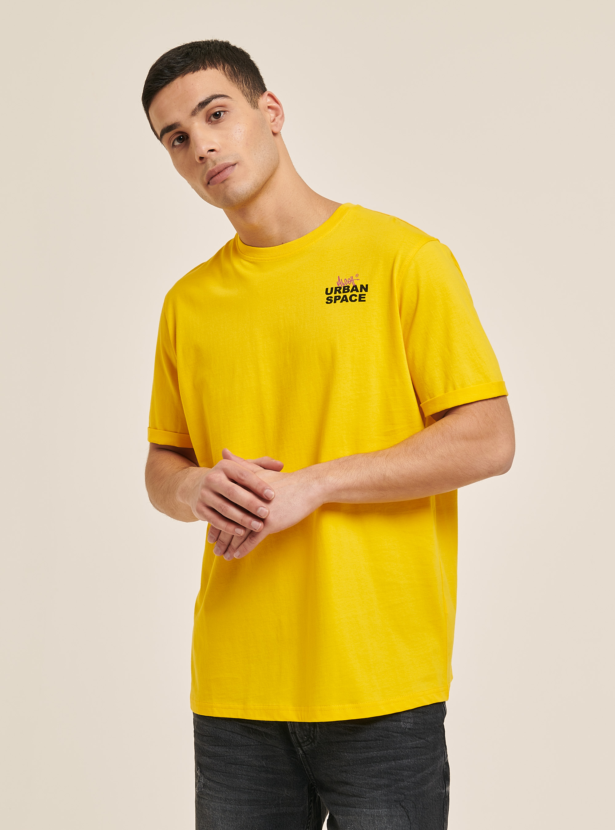 T-shirt with front and back graphic print, C7750 YELLOW