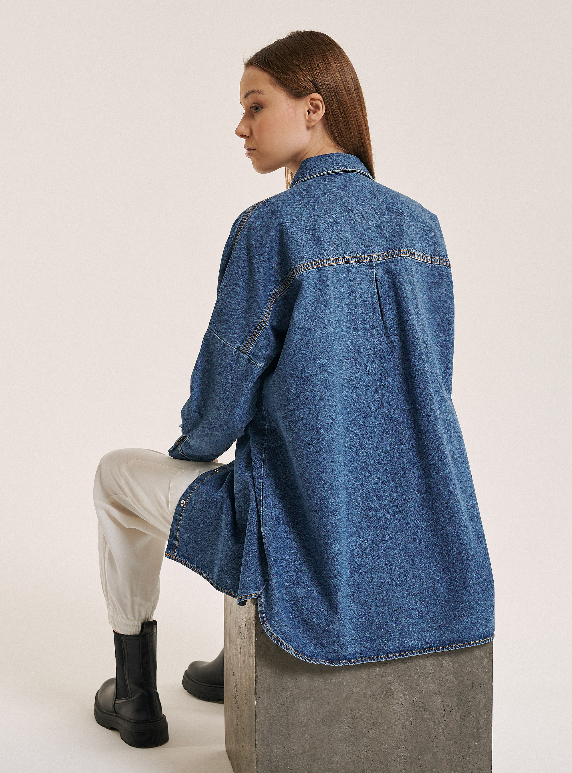Oversize shirt in cotton, AZURE