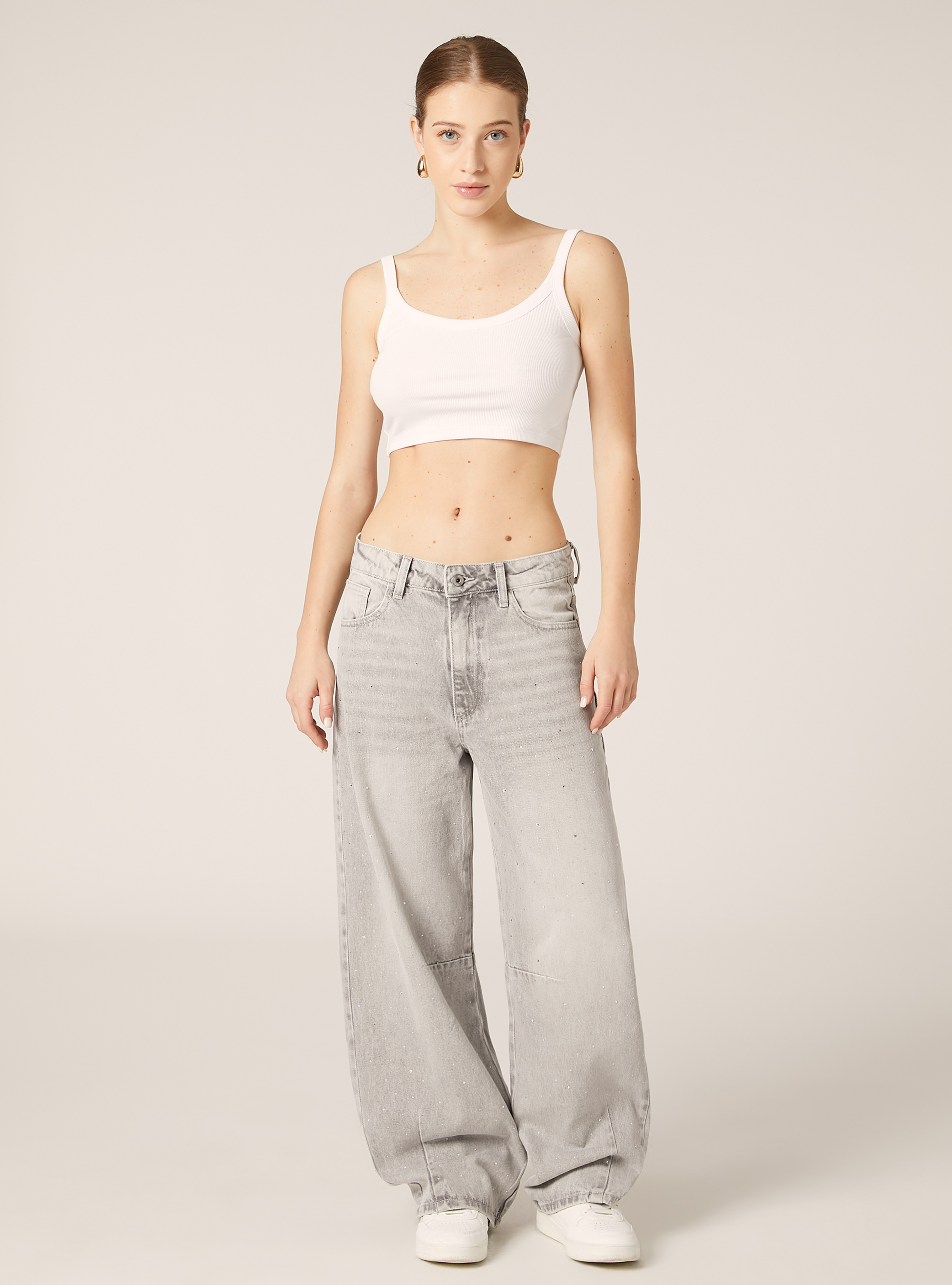 Balloon fit jeans with rhinestones, D00G GREY