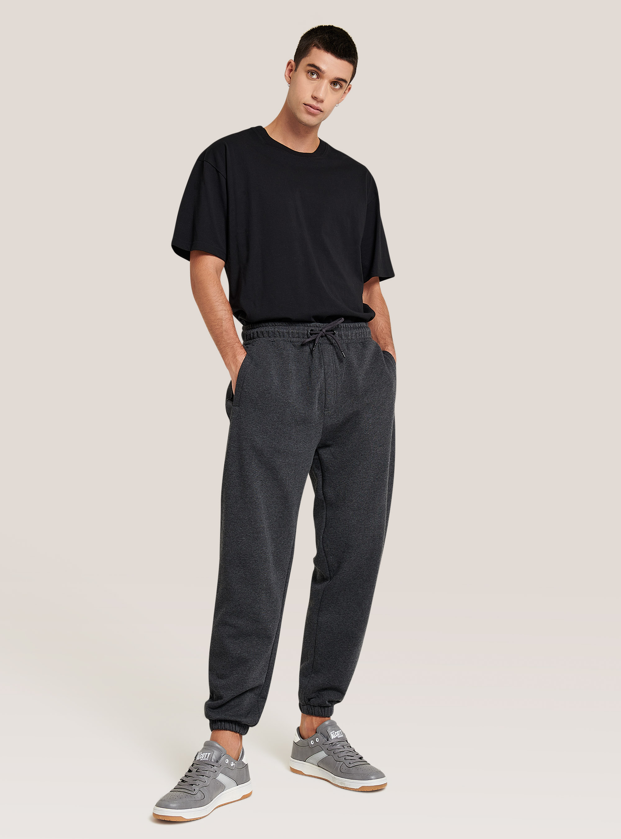 Basic cotton jogger trousers, GREY MELANGE