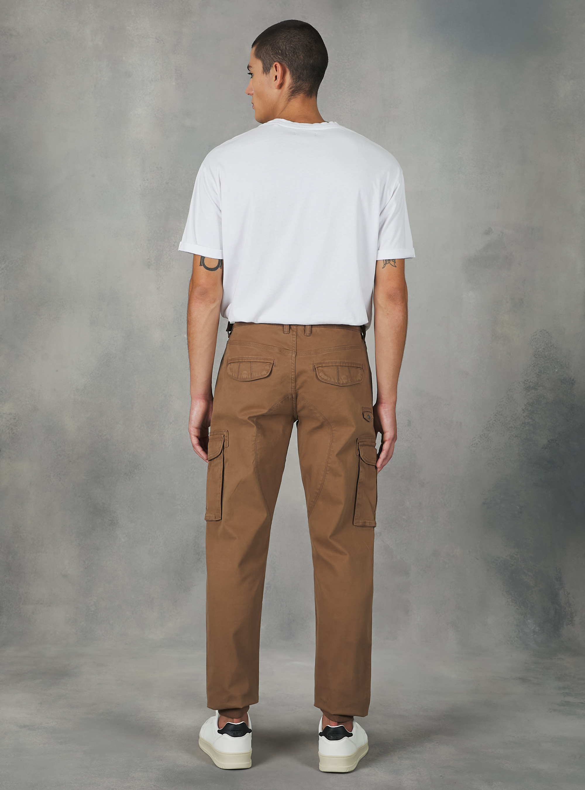 Pantalón cargo de algodón con banda elástica, BR2 BROWN MEDIUM