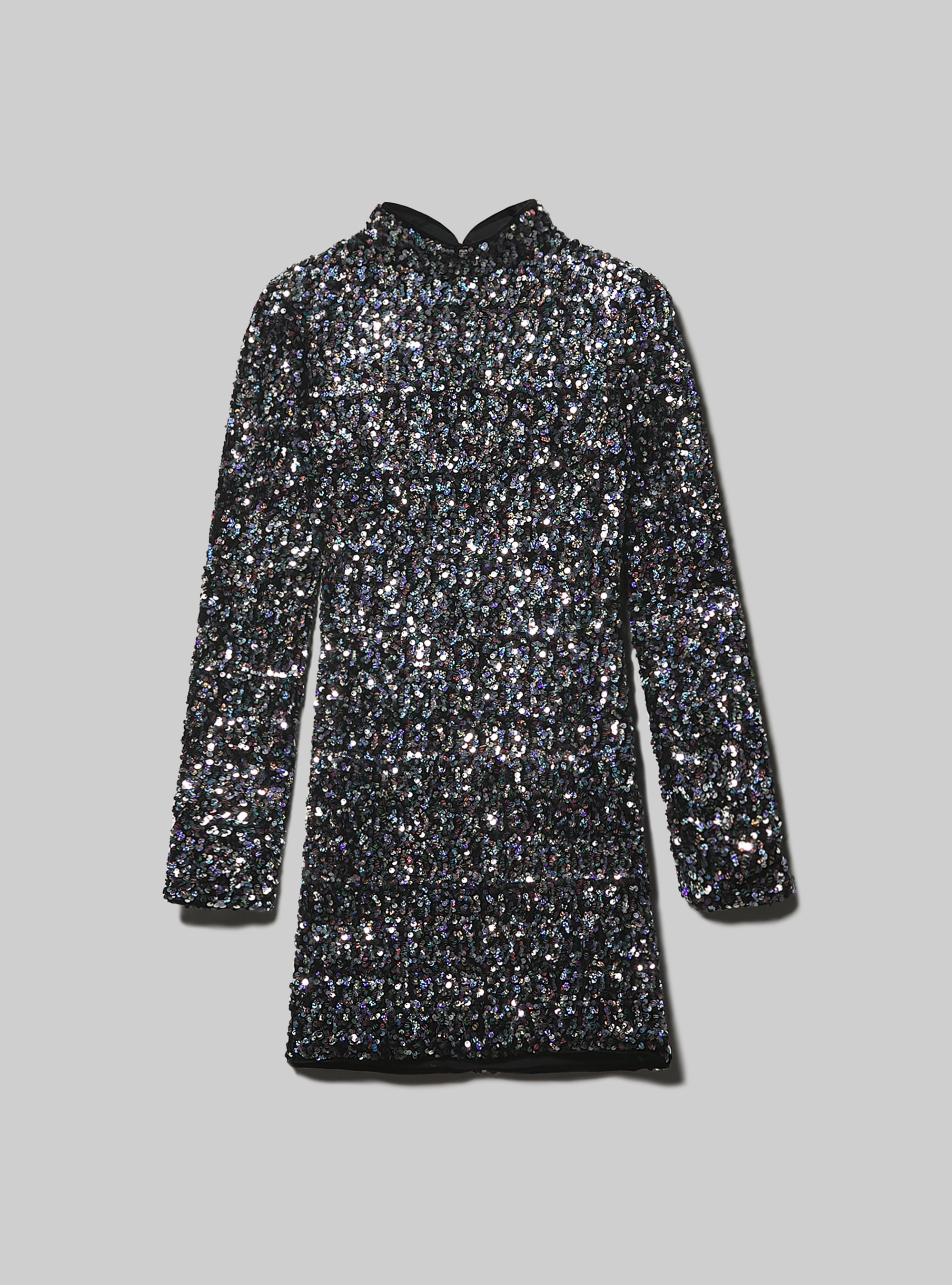 Abito maniche lunghe paillettes, BK1 BLACK