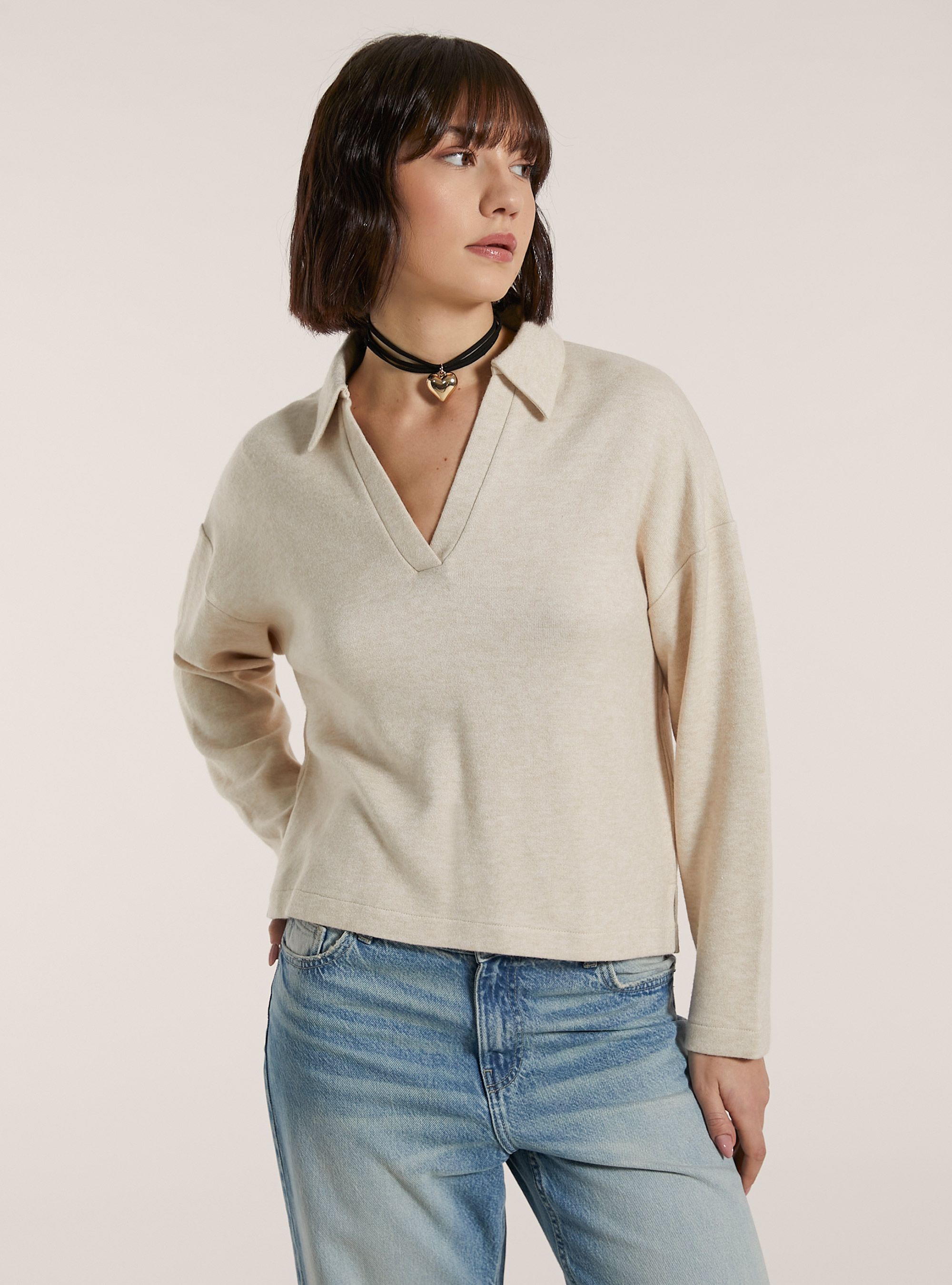Soft touch jumper with polo neck, BG3 BEIGE LIGHT