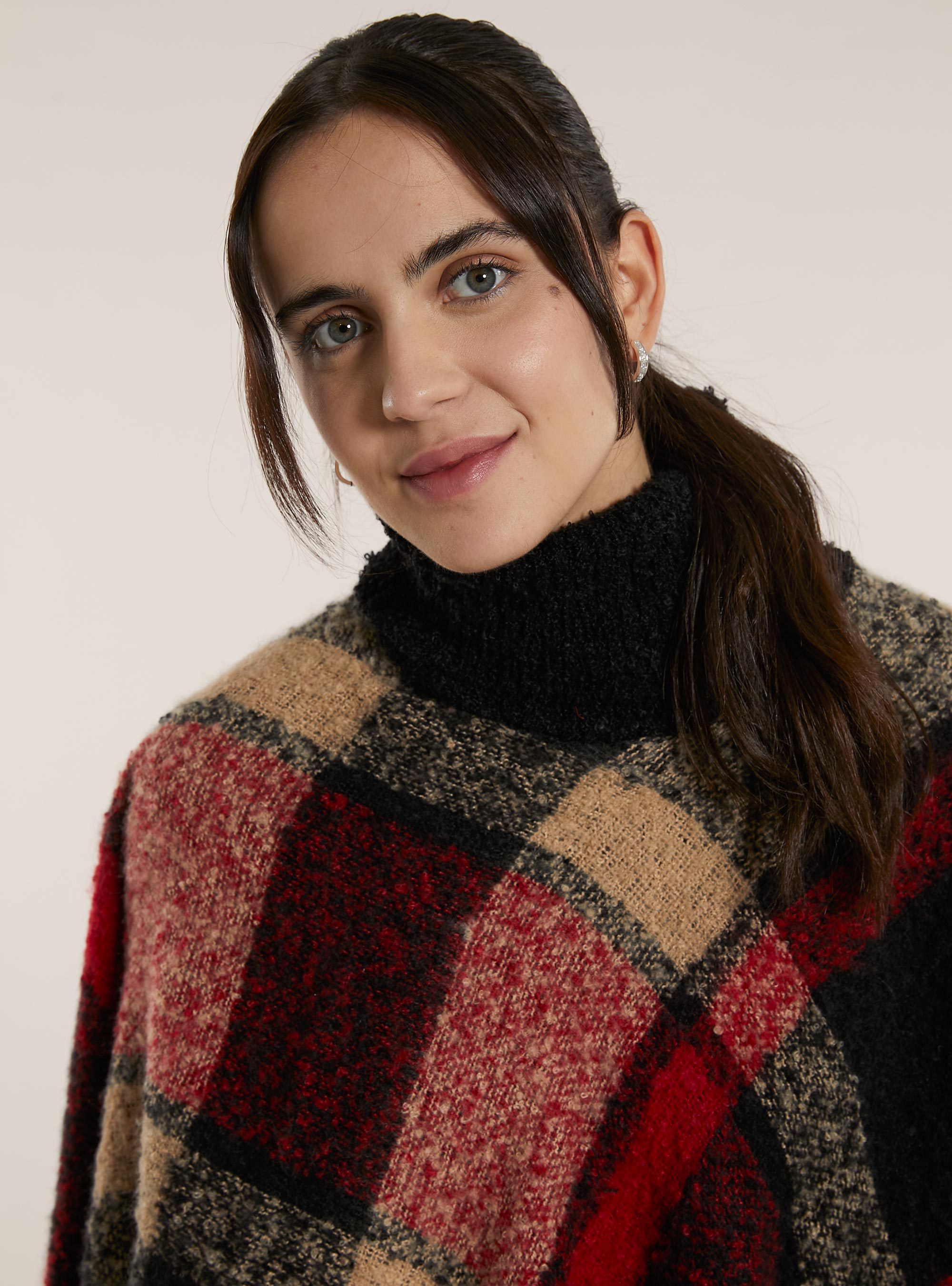 Poncho collo alto fantasia a quadri, CHECKS RED