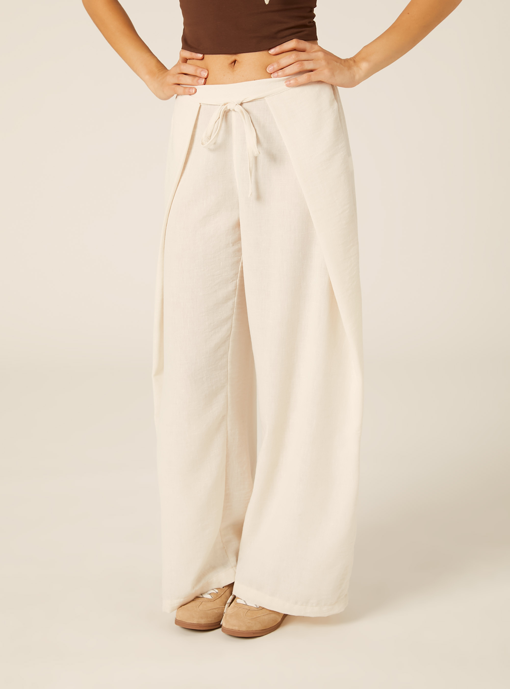 Pantaloni da gaucho effetto crepe, CR3 CREAM LIGHT