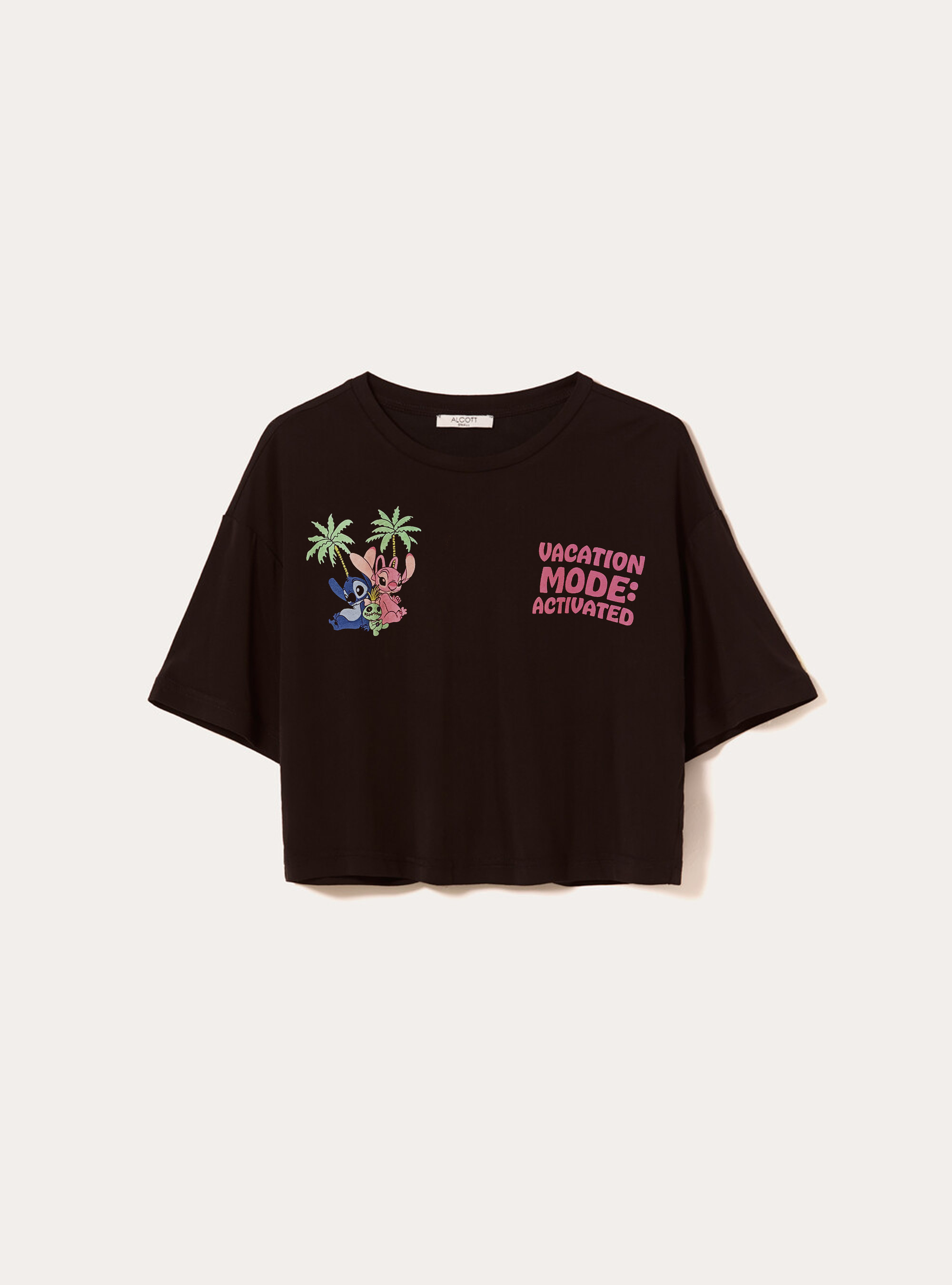 Licenza stitch t-shirt crop, BK3 BLACK CHARCOAL