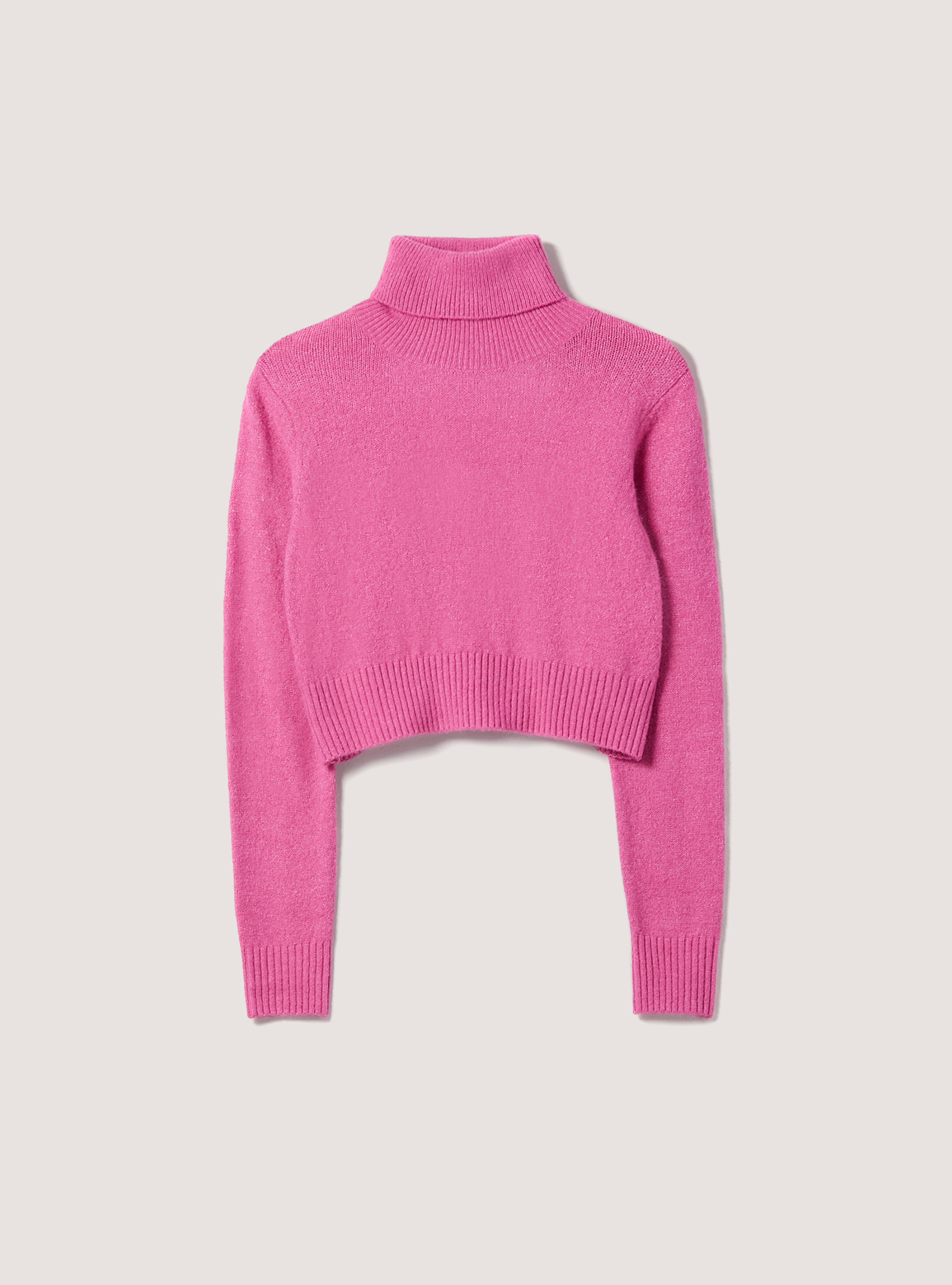 Pullover morbido cropped a collo alto, FX3 FUXIA LIGHT