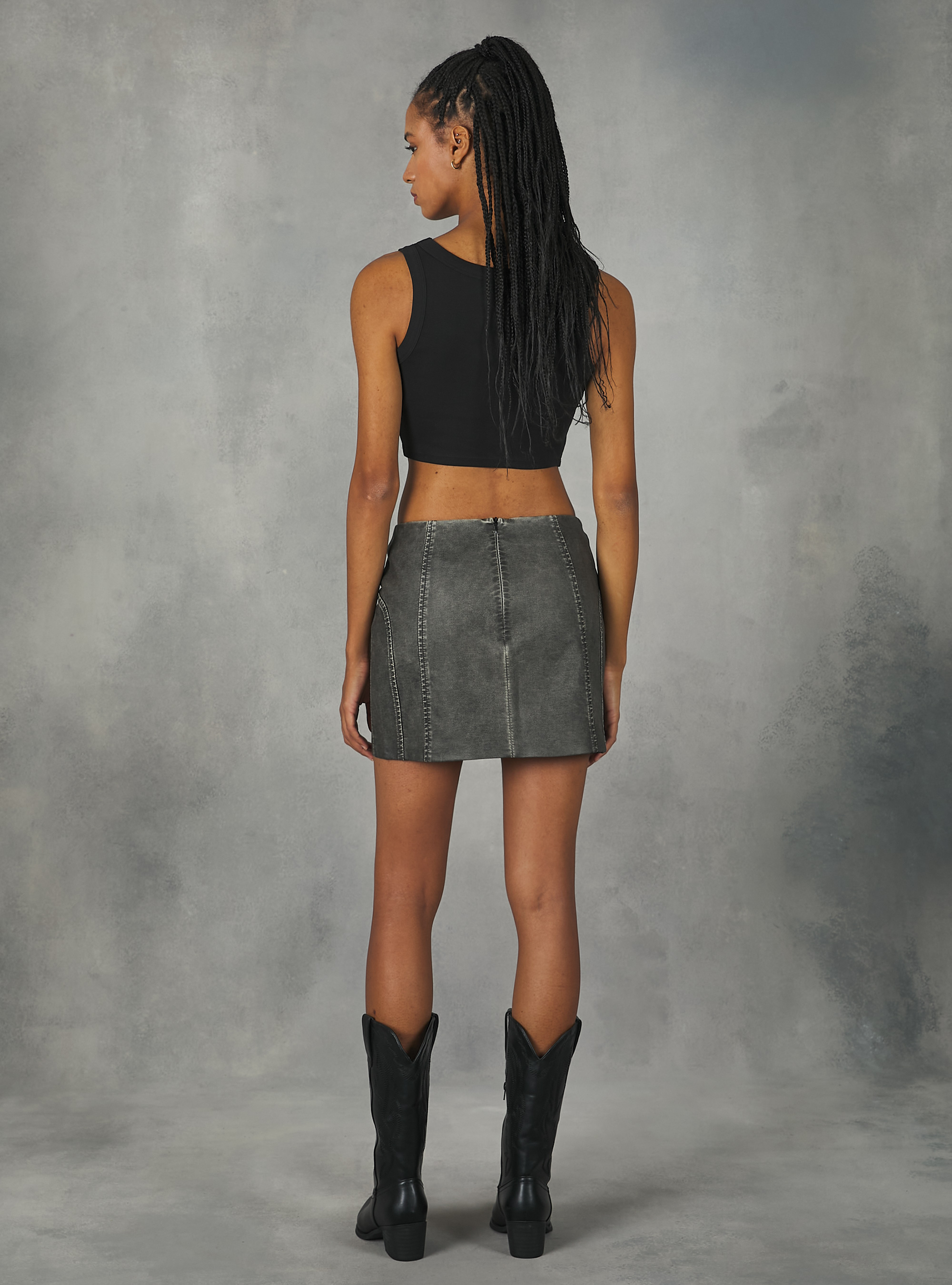 Mini jupe effet cuir usée, BK3 BLACK CHARCOAL