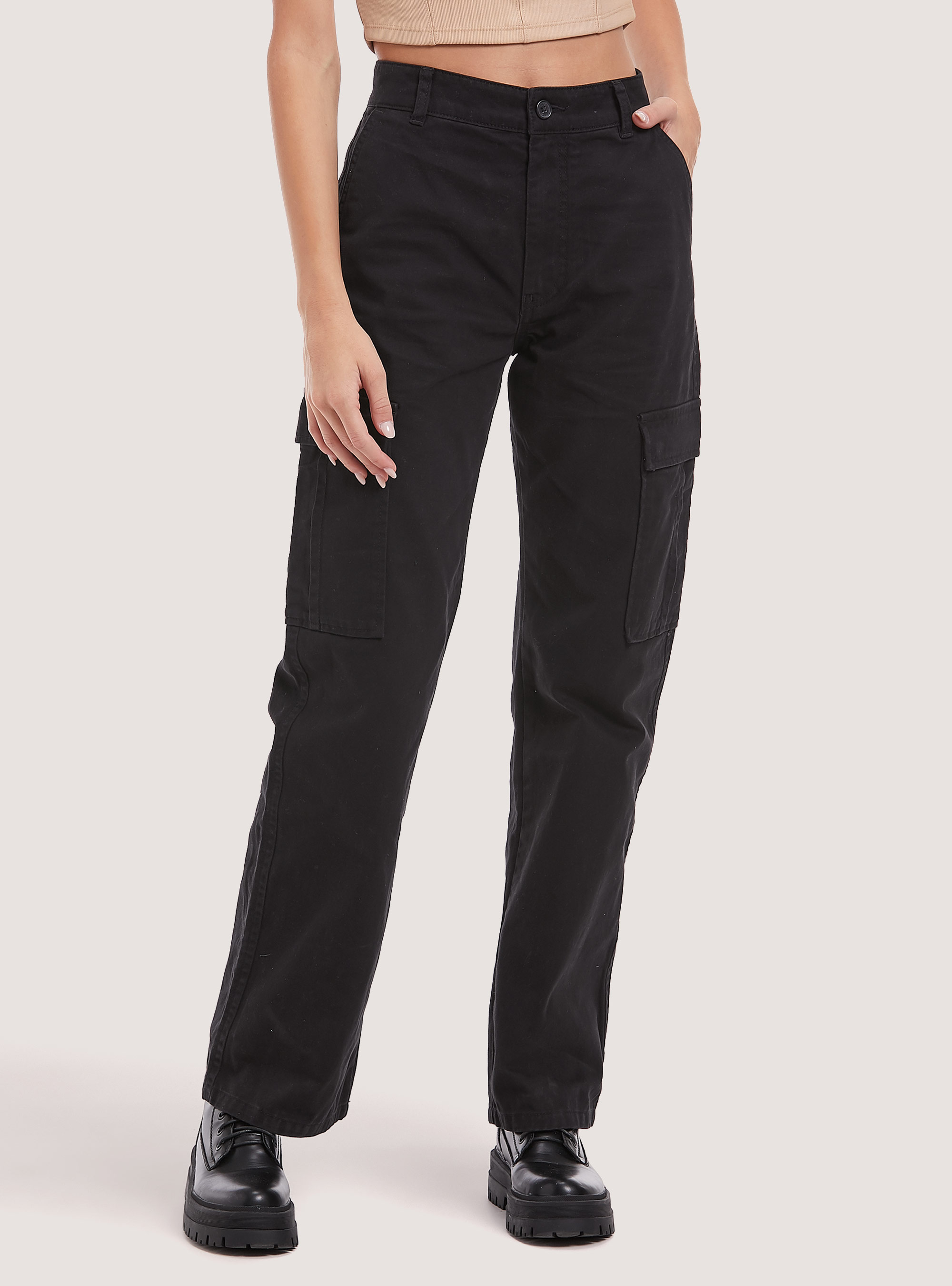 Pantalones cargo de sarga, BK1 BLACK