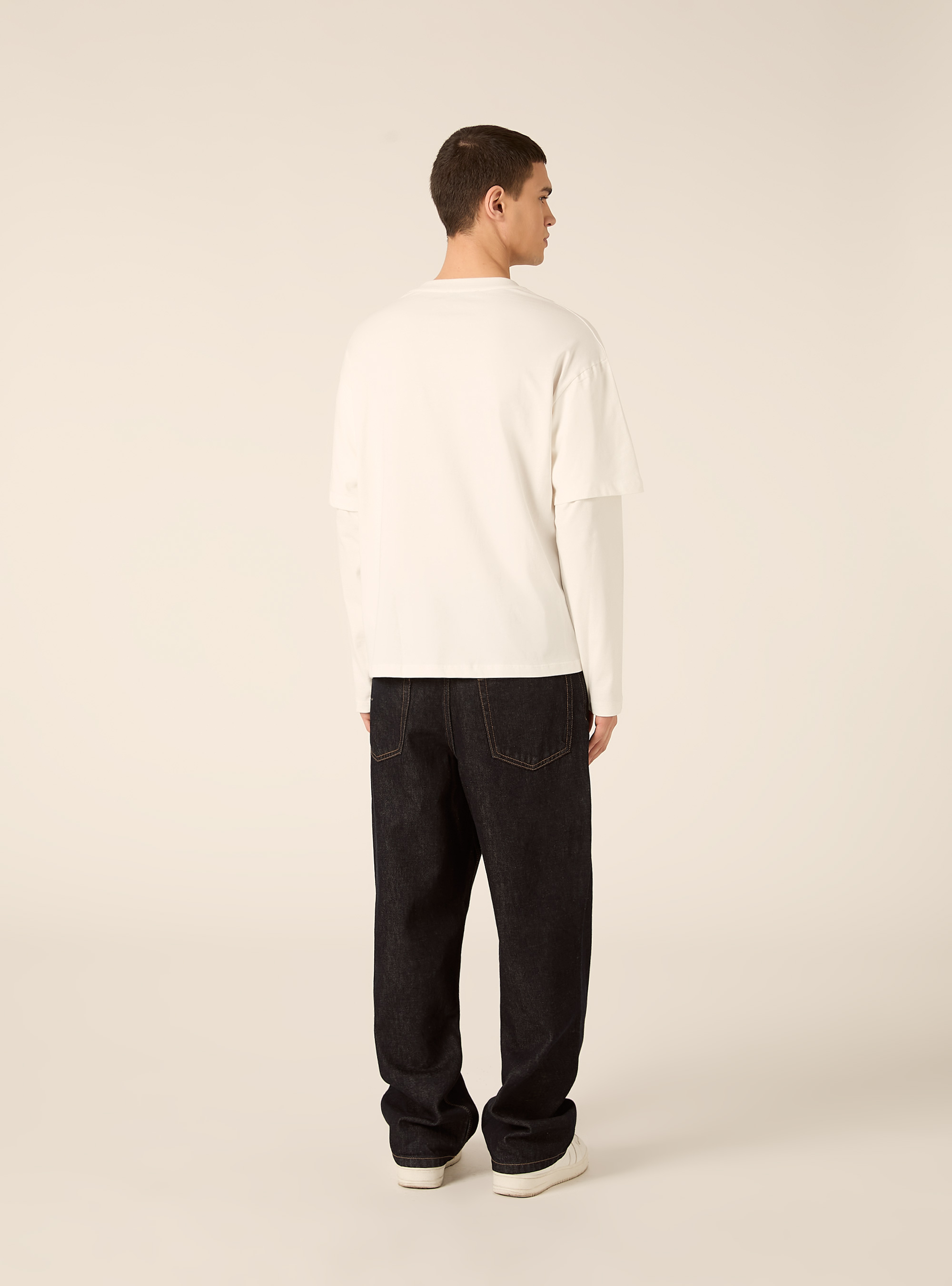 T-shirt manica lunga con dettaglio mezza manica, WH1 OFF WHITE