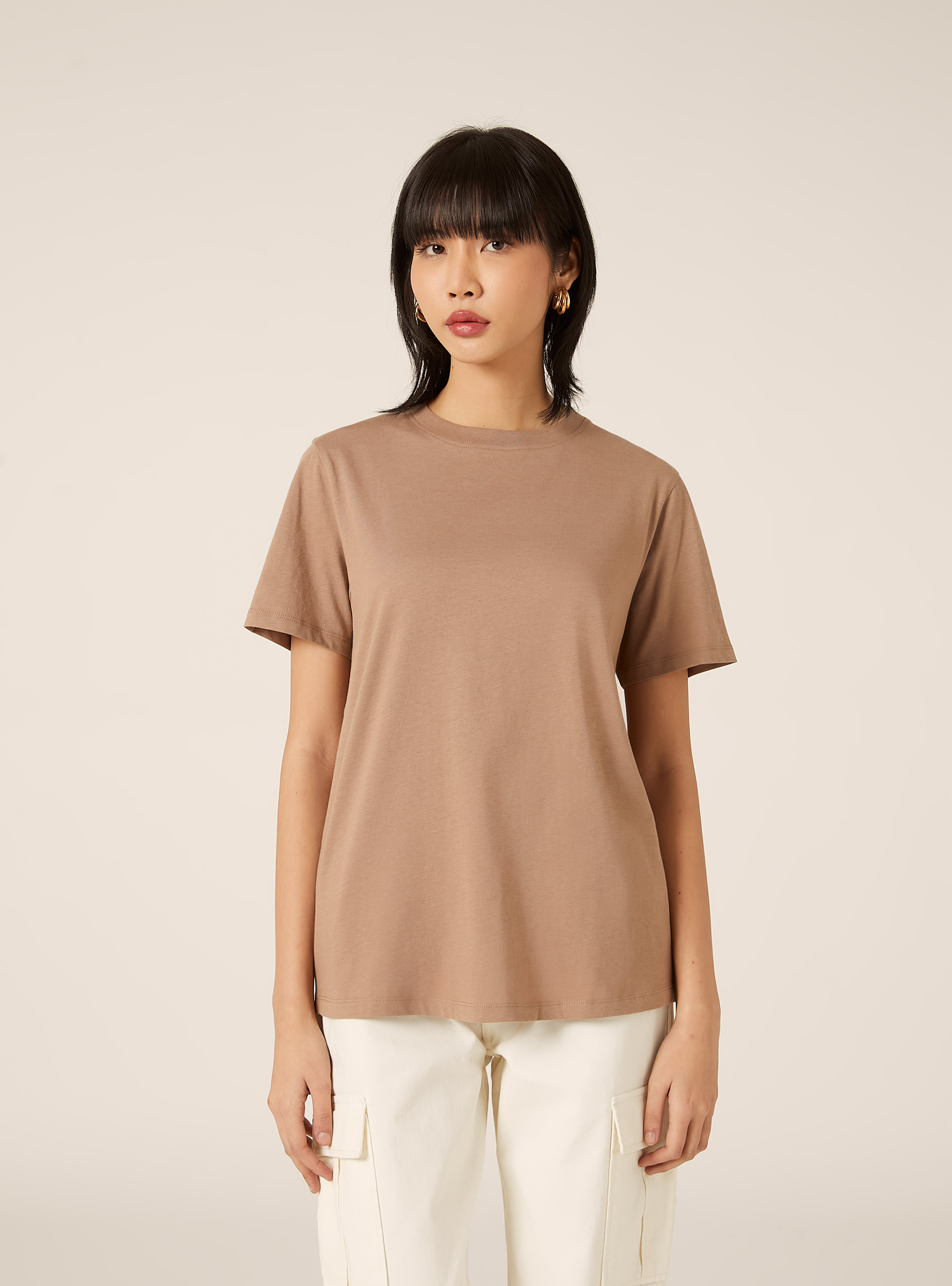 Cotton crew neck T-shirt, BR3 BROWN LIGHT