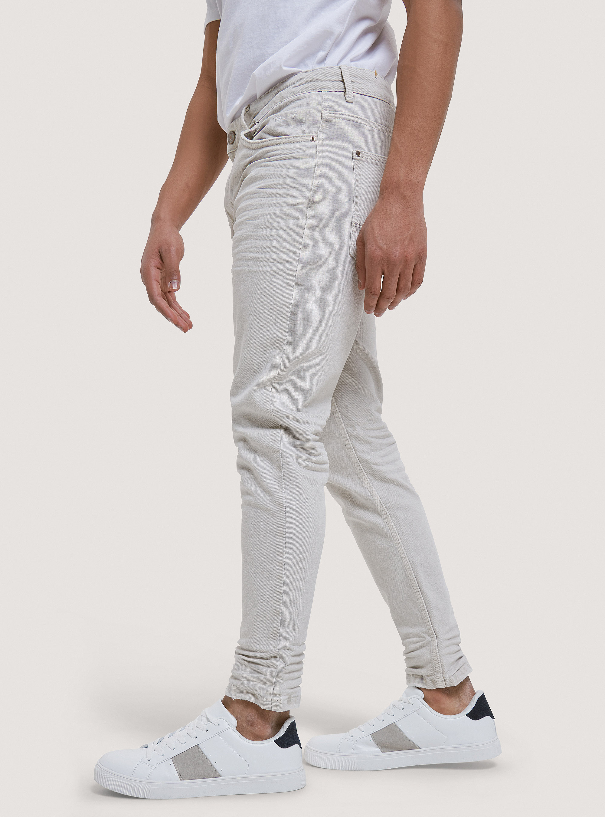 Pantaloni twill stretch in cotone, SABBIA