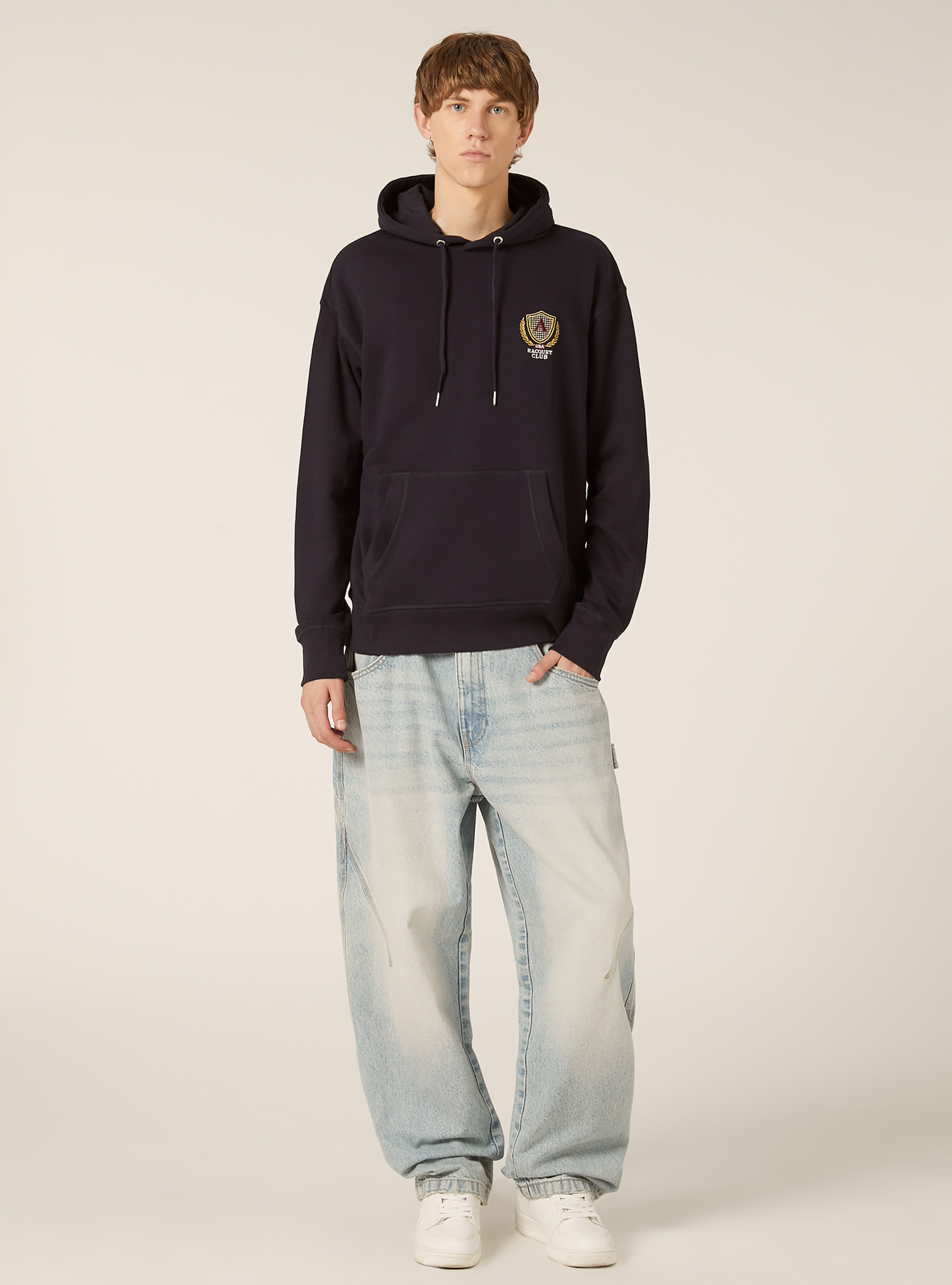 Hooded sweatshirt with cotton patch, BLUE NAVY