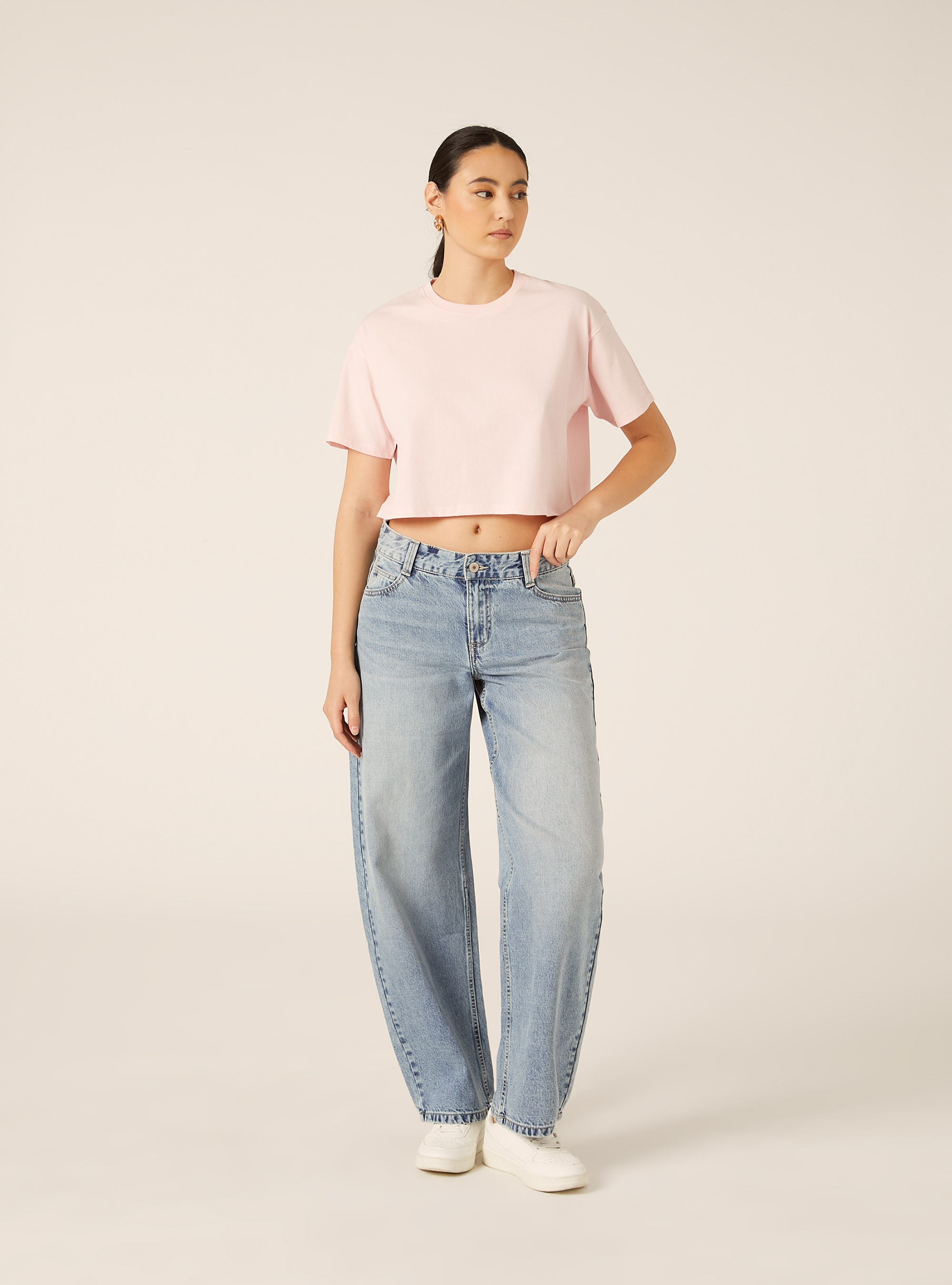 T-shirt crop over tinta unita, PK3 PINK LIGHT
