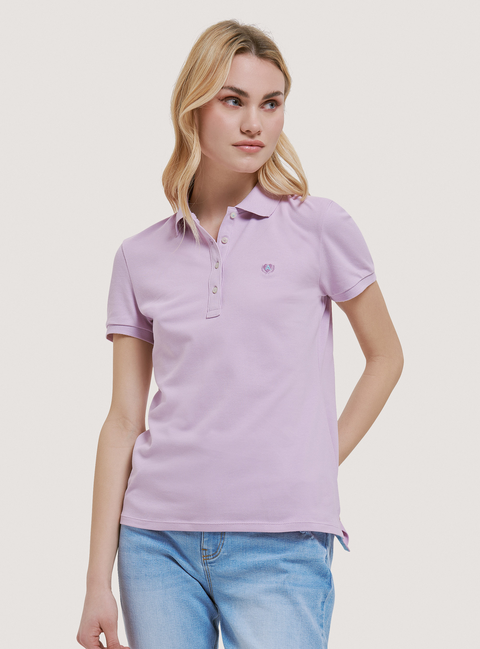 Polo de piqu&eacute; de algod&oacute;n con bordado, C3303 LILLAC