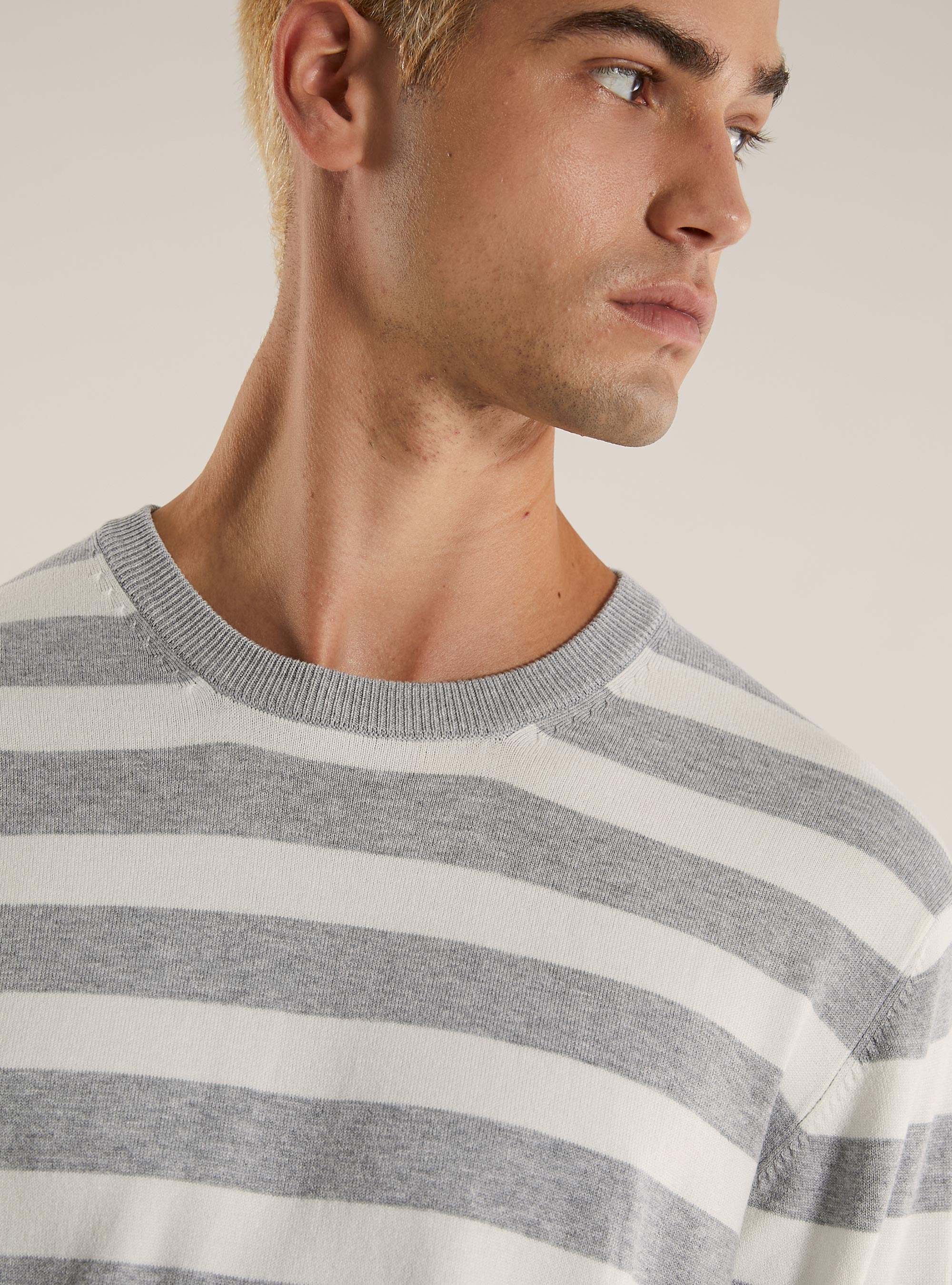 Jersey de viscosa a rayas de cuello redondo, MGY2 GREY MEL MEDIUM