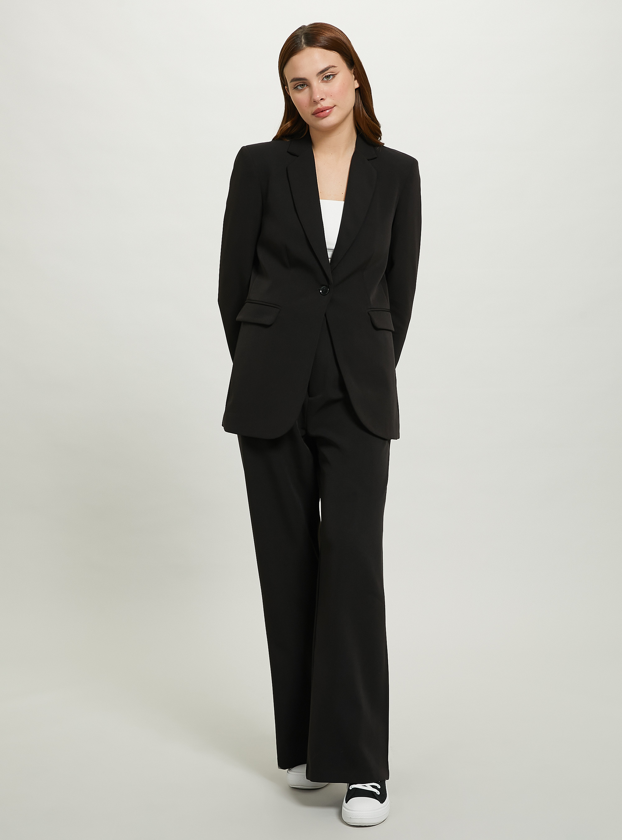 Plain-coloured single-breasted blazer, BK1 BLACK