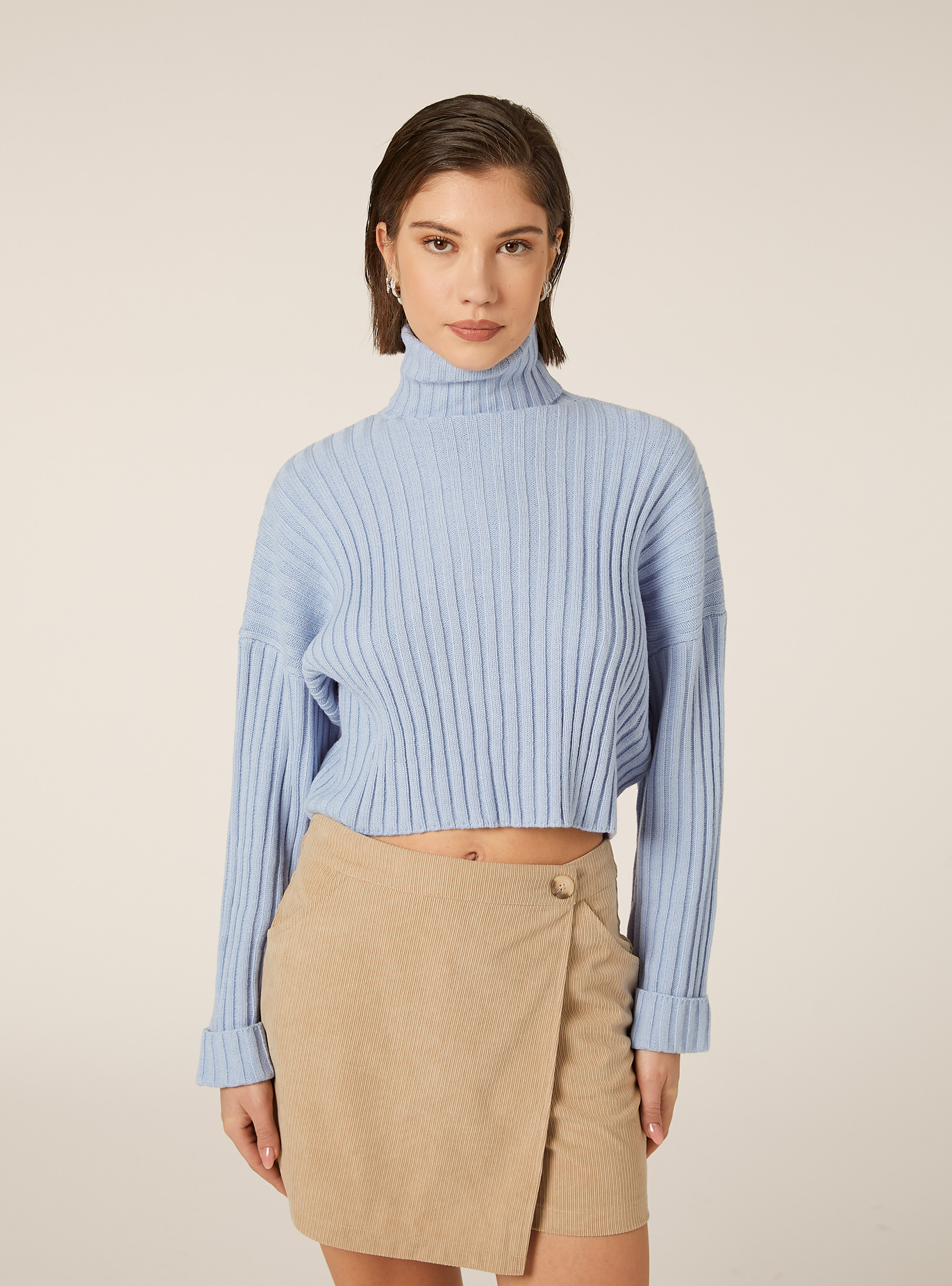 Cropped high-neck pullover, MAZ2 AZURE MEL MEDIUM