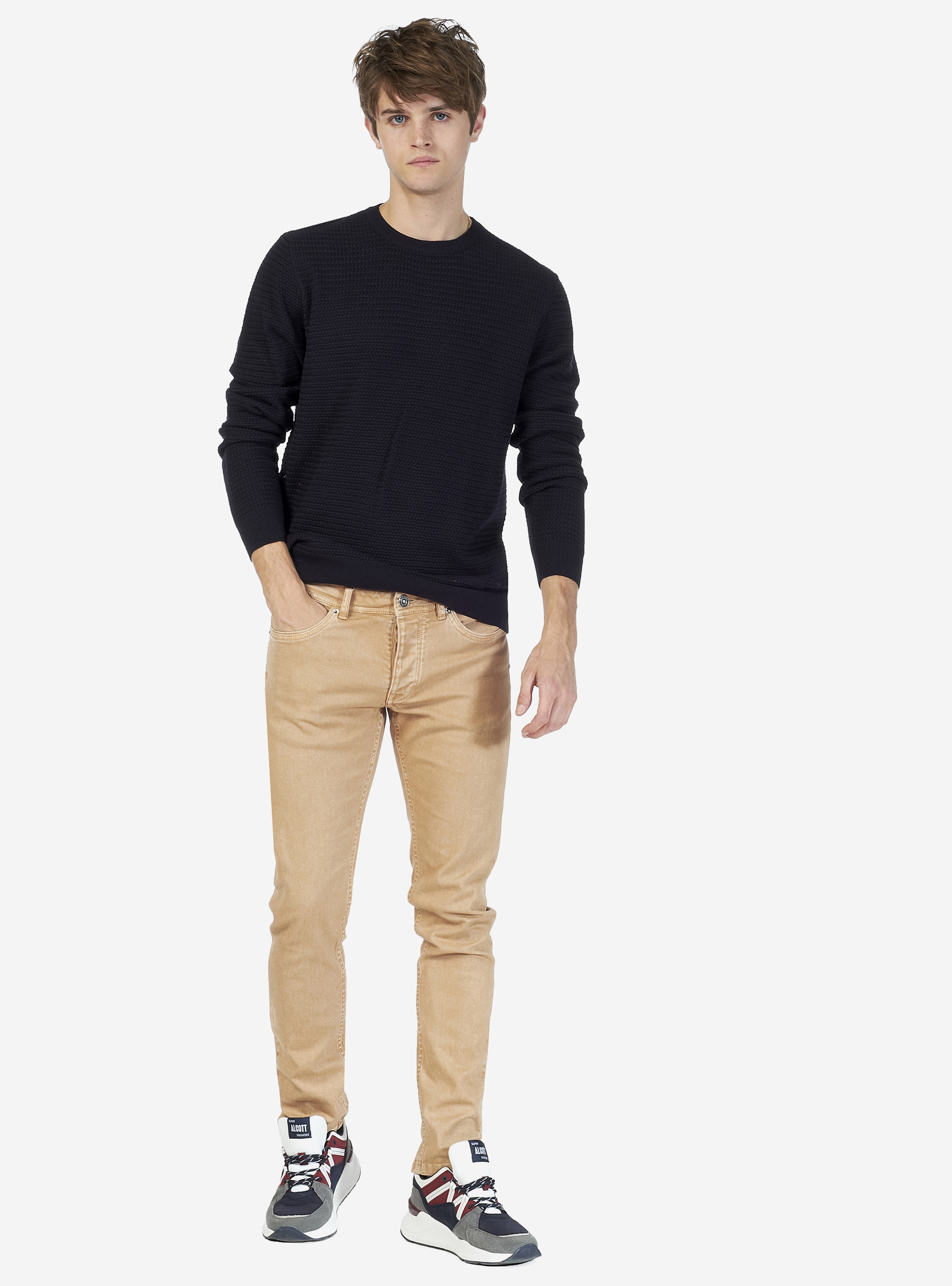 Pantaloni 5 tasche twill tinto capo, TABACCO