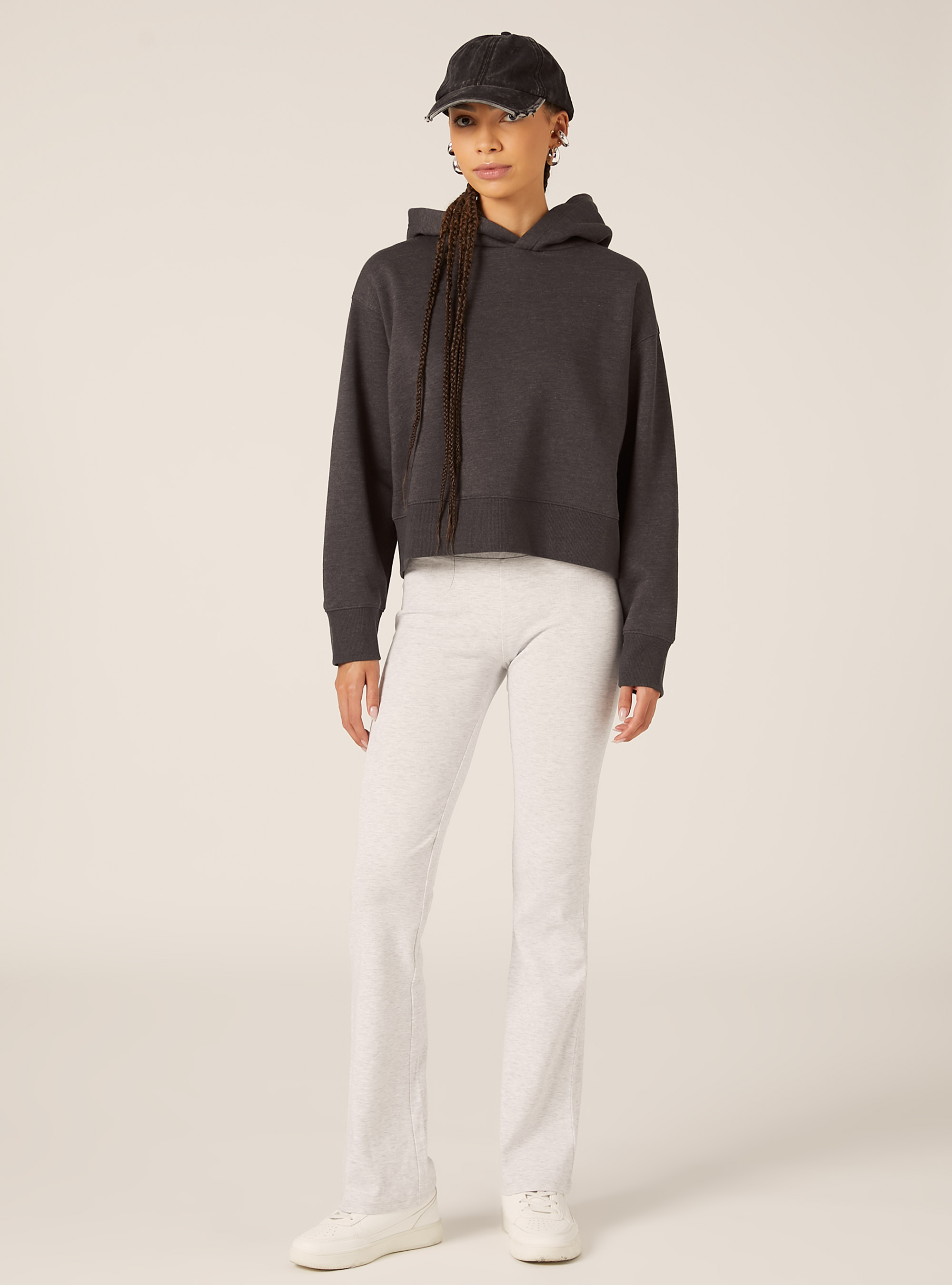 Boxy fit hooded sweatshirt, MGY1 GREY MEL DARK