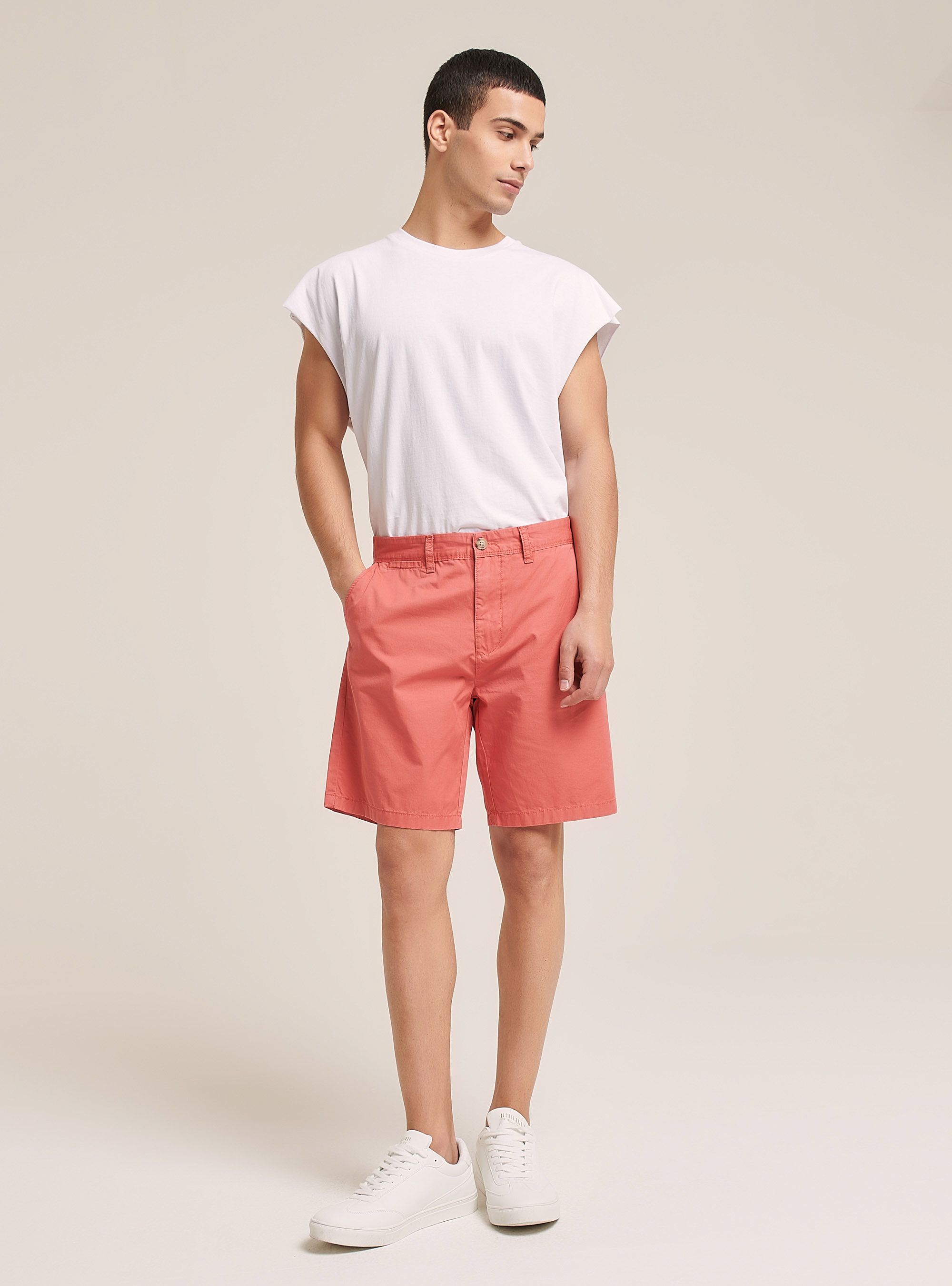 Bermudas básicas de sarga, C060 CORAL