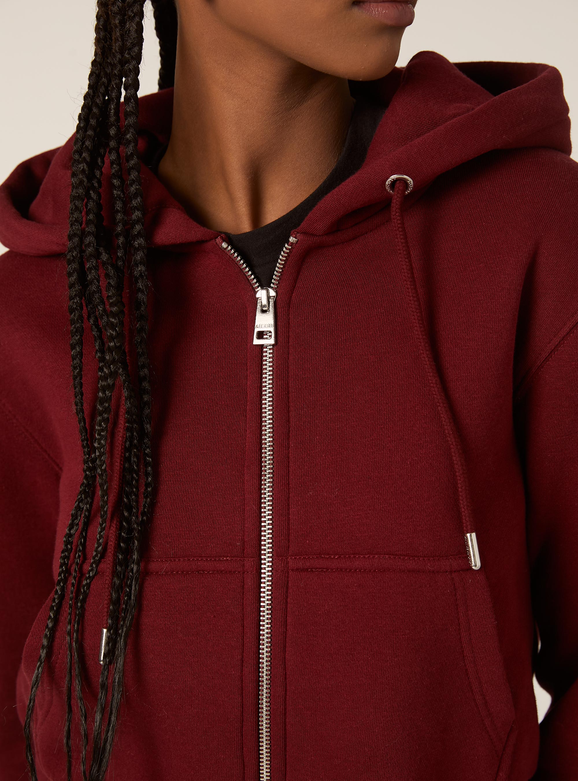 Sweat à capuche zippé court, BO1 BORDEAUX DARK