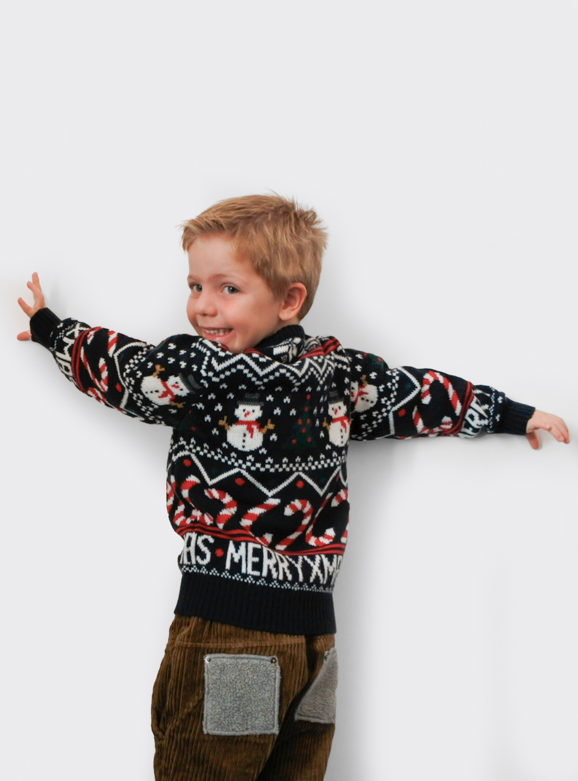 Pull de Noël pour enfant en laine mélangée, C210 BLUE NAVY
