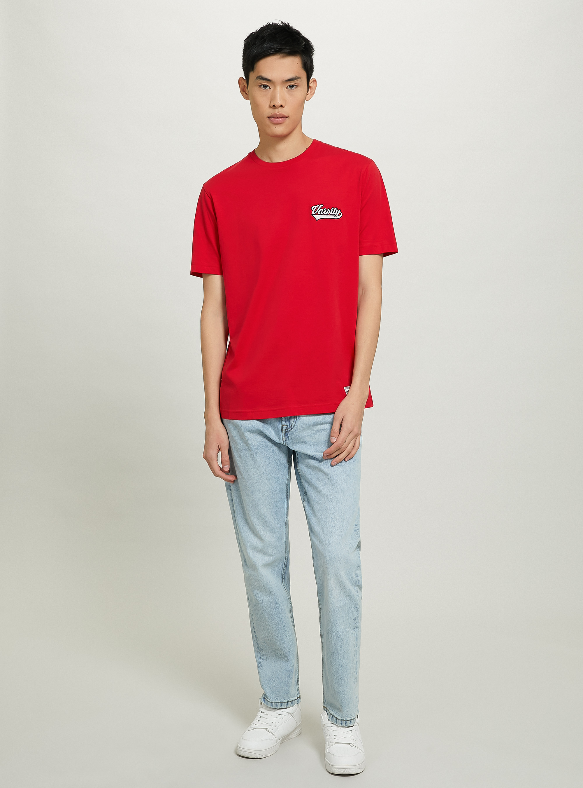 Maglietta in cotone con patch Varsity, C3376 RED