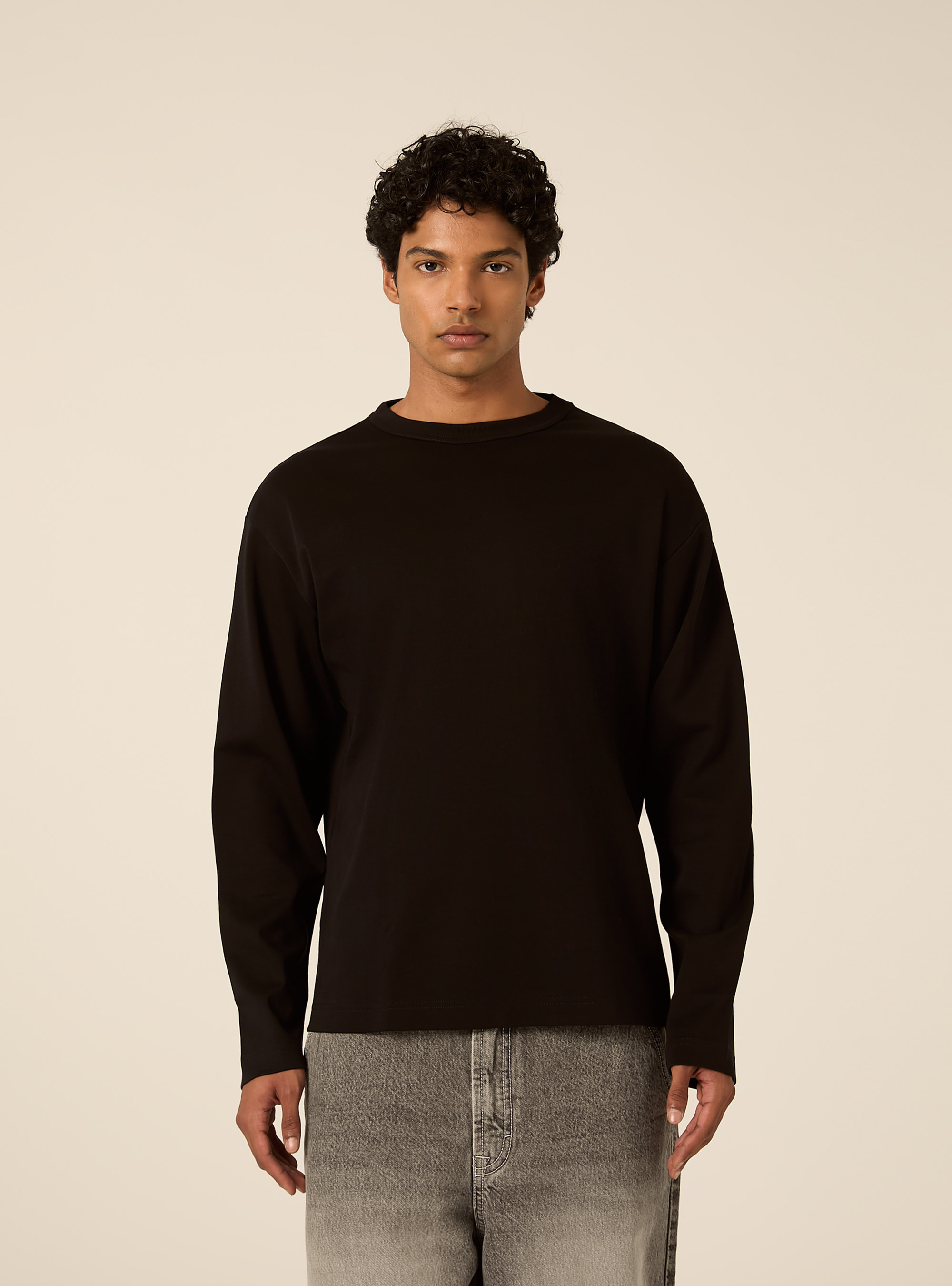 T-shirt a maniche lunghe in jersey interlock, BK1 BLACK