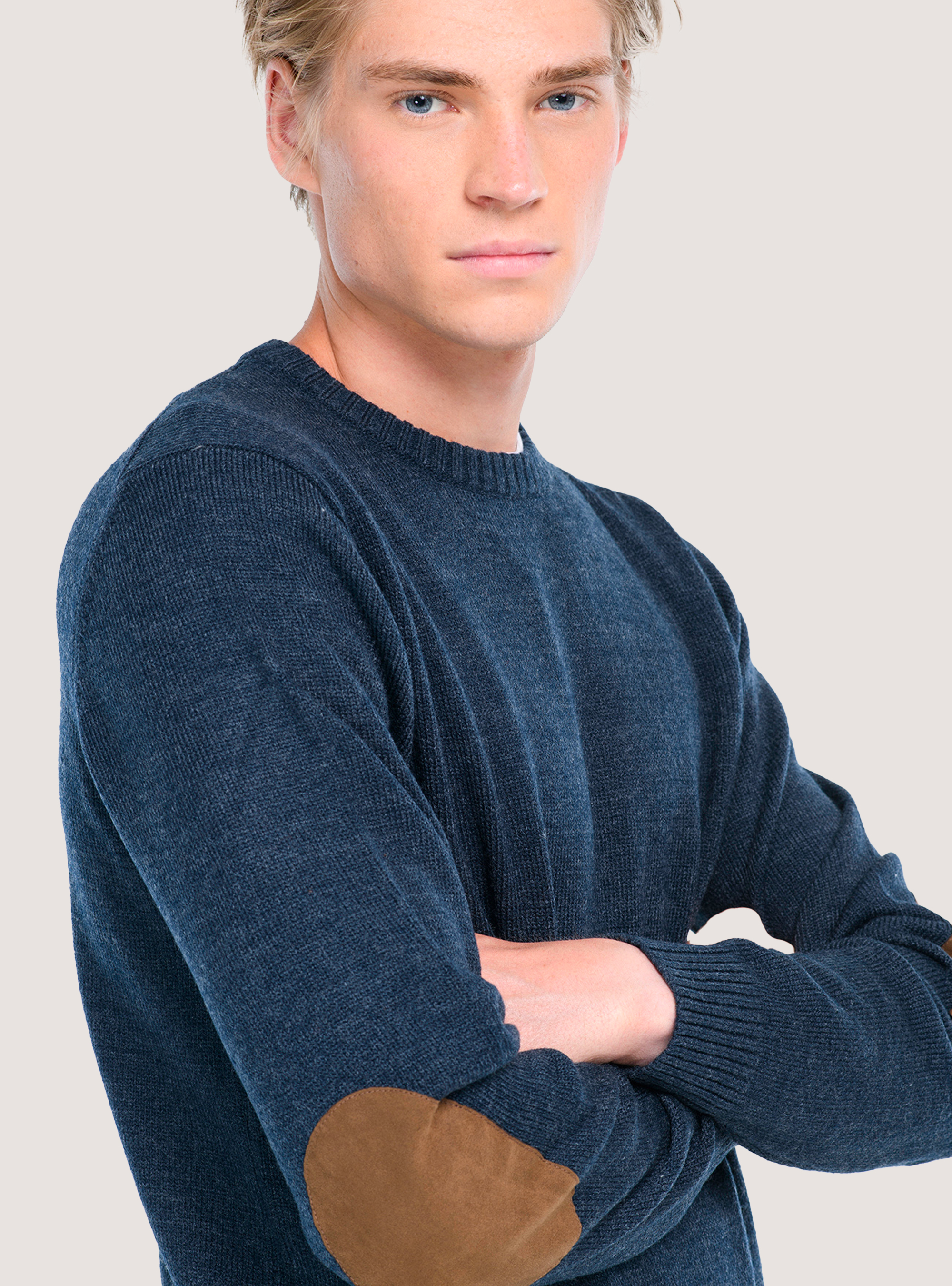 ROUND NECK PULLOVER, C0222 BLUE MELANGE