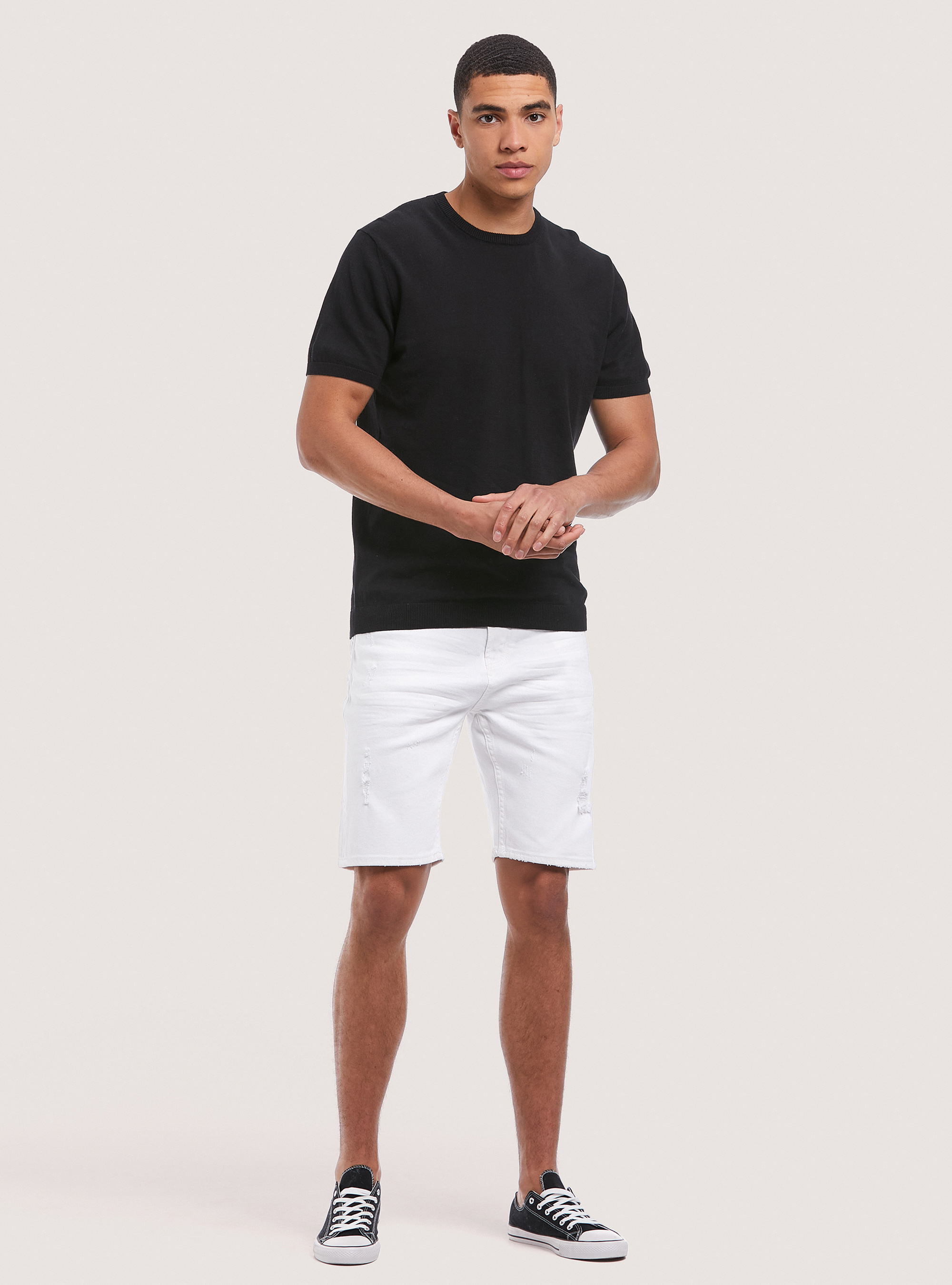 Short-sleeved cotton pullover, BLACK