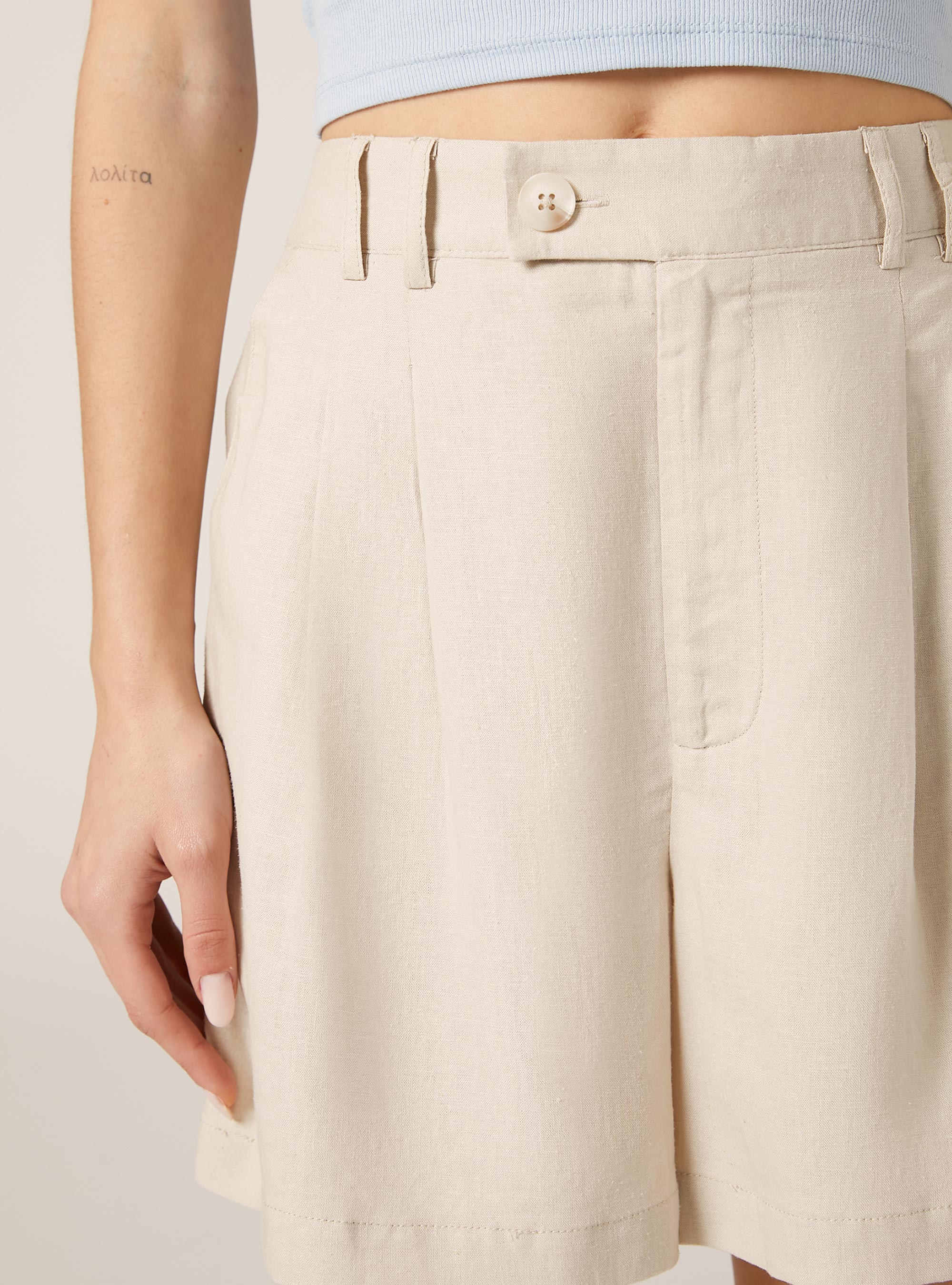 Bermudas de mezcla de lino liso, BG2 BEIGE MEDIUM