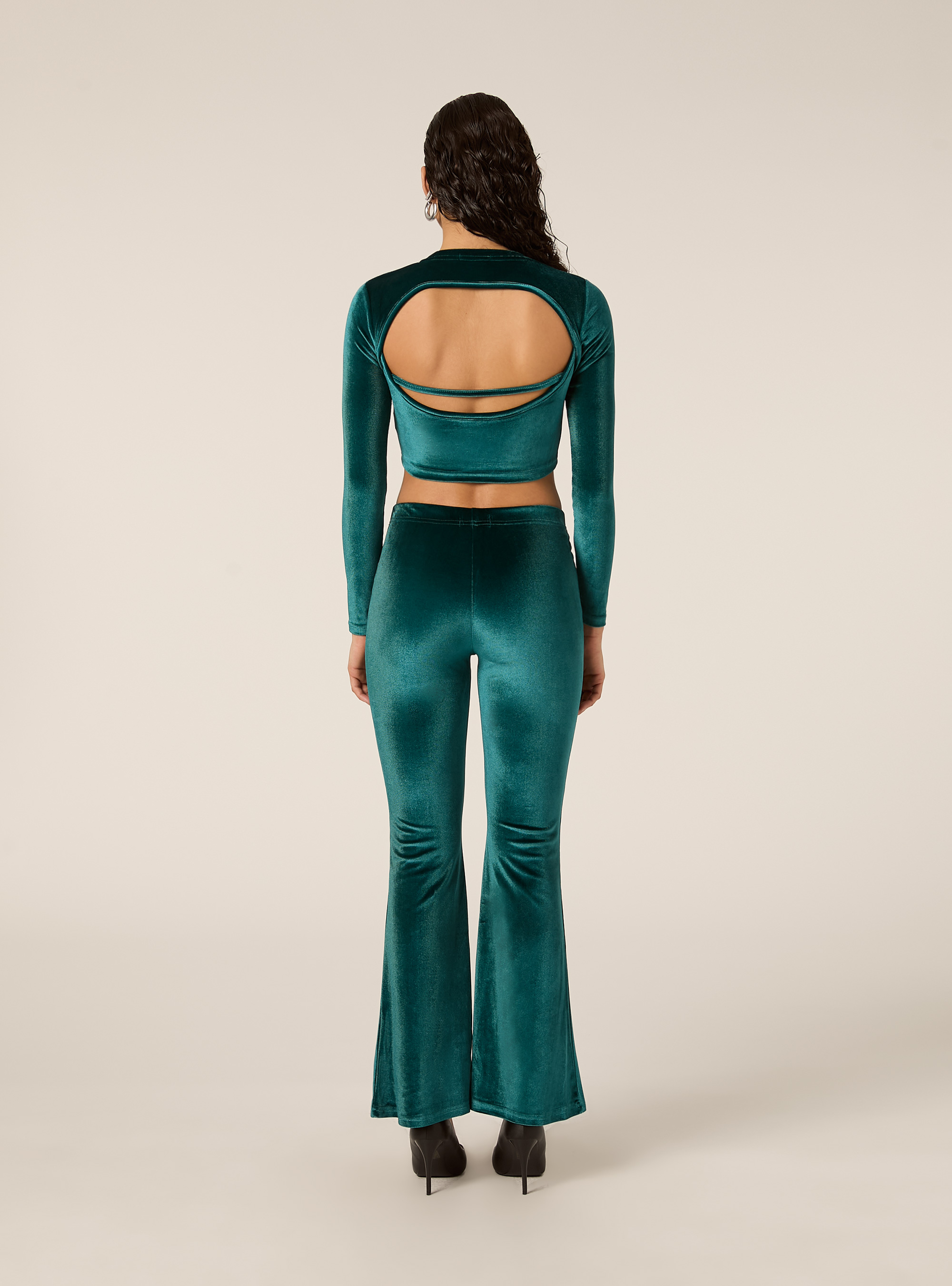 Pantaloni flare in velluto, GN1 GREEN DARK