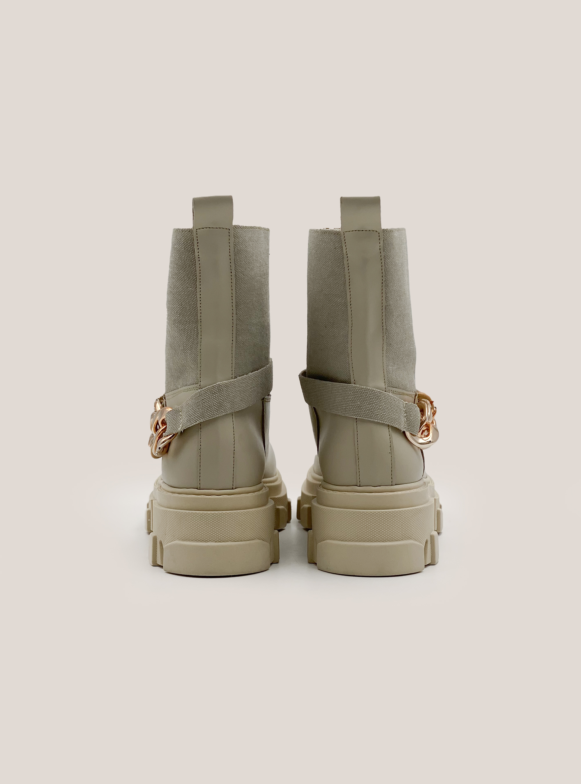 Leather ankle boot with canvas insert, C5604 BEIGE