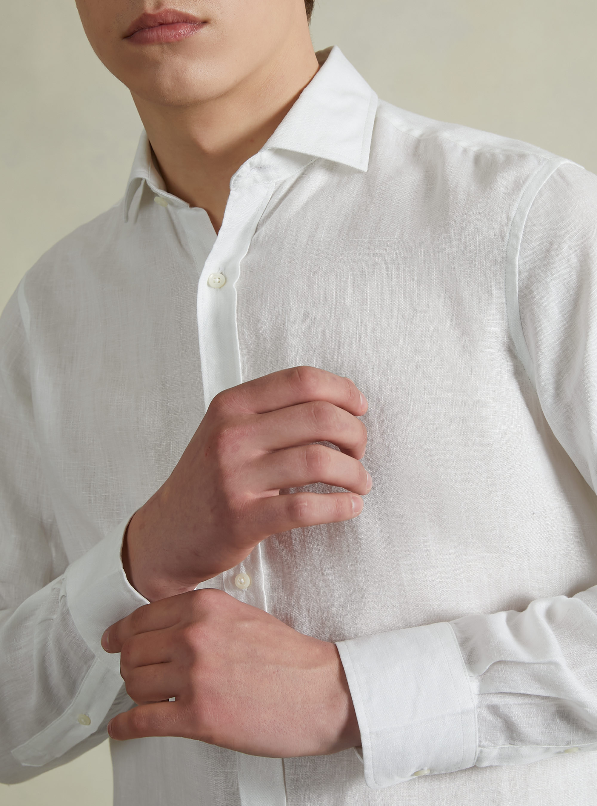 Long-sleeved pure linen shirt, WH3 WHITE