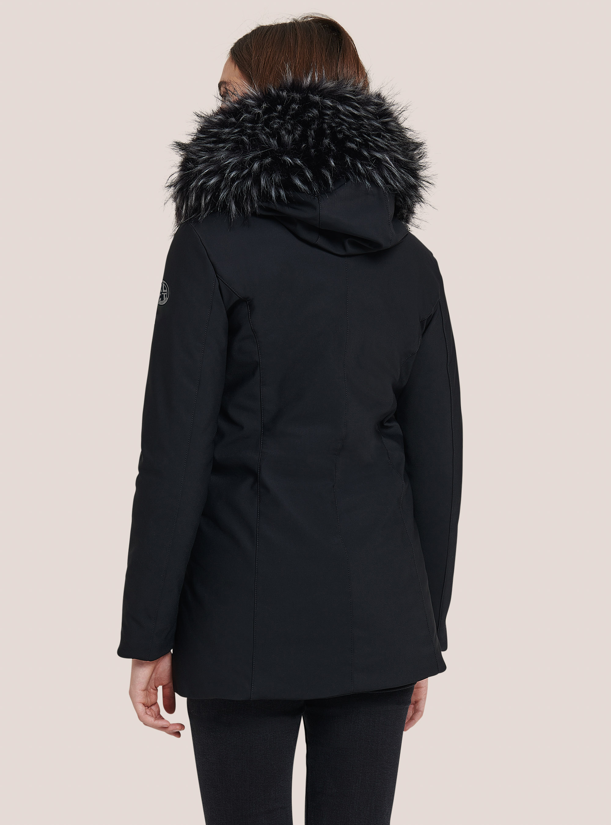 Long jacket with hood and recycled padding, BK1 BLACK