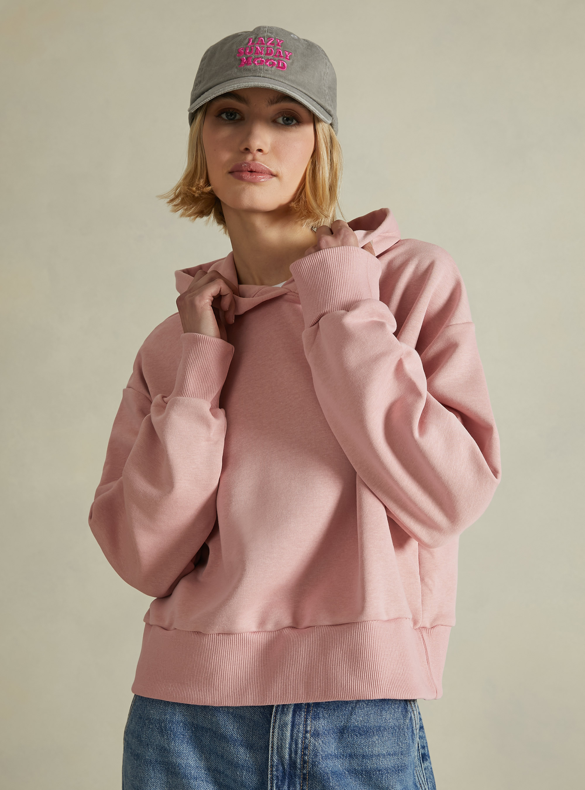 Felpa boxy fit con cappuccio, PK2 PINK MEDIUM