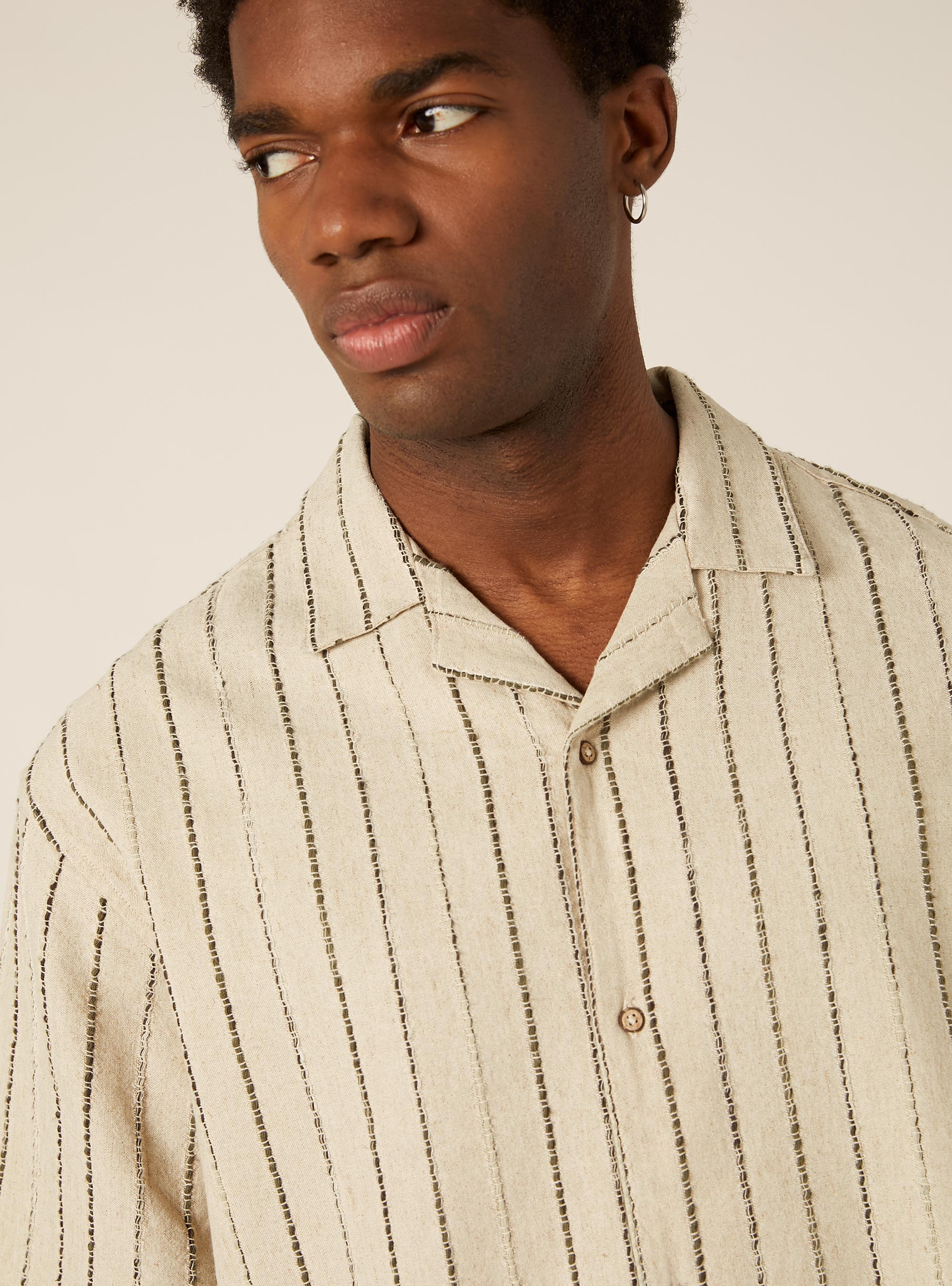 Camicia in misto lino rigata, BG3 BEIGE LIGHT