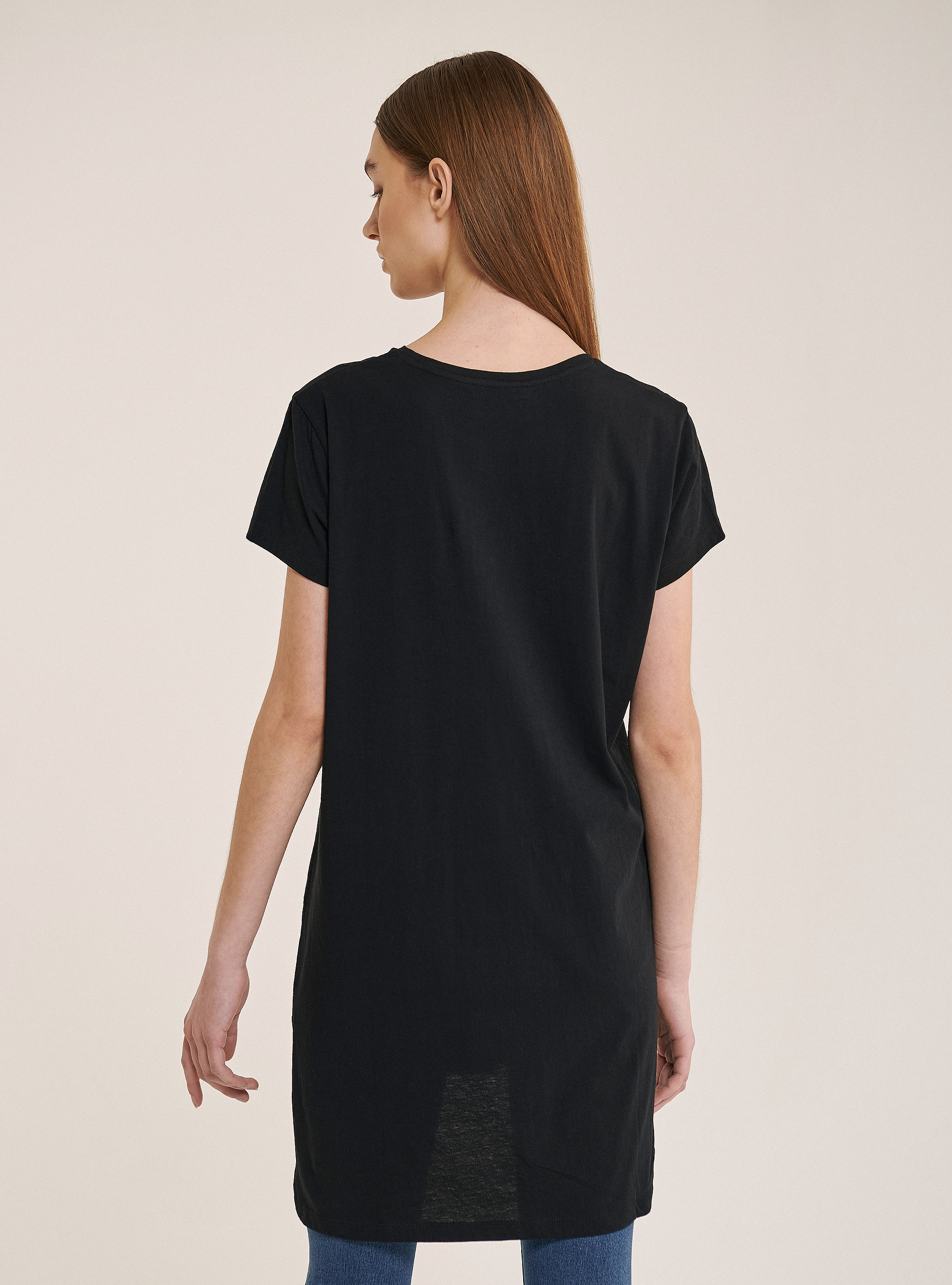 Cotton oversize T-shirt in solid color, BLACK