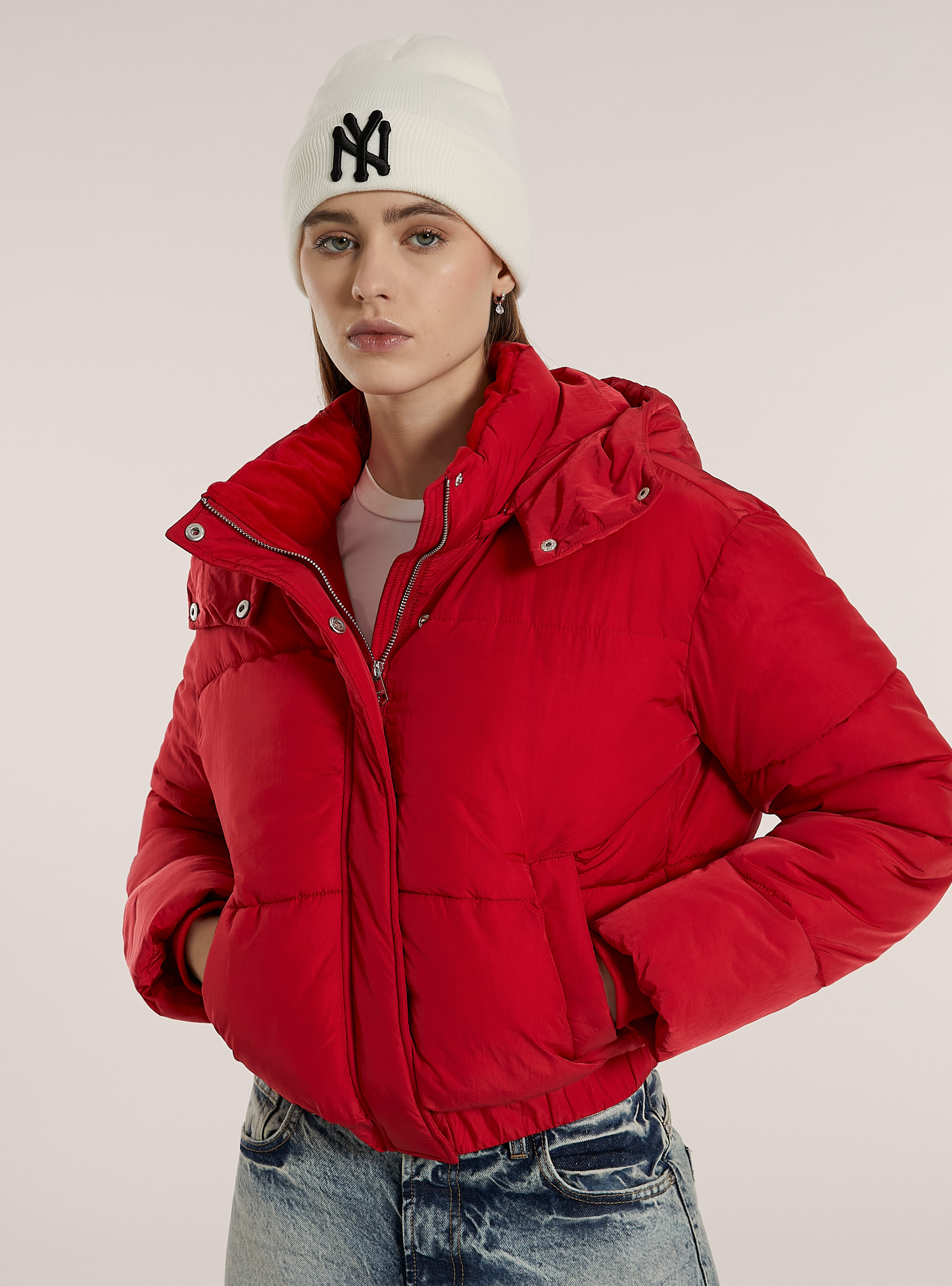 Giubbotto puffy con cappuccio removibile, RD2 RED MEDIUM