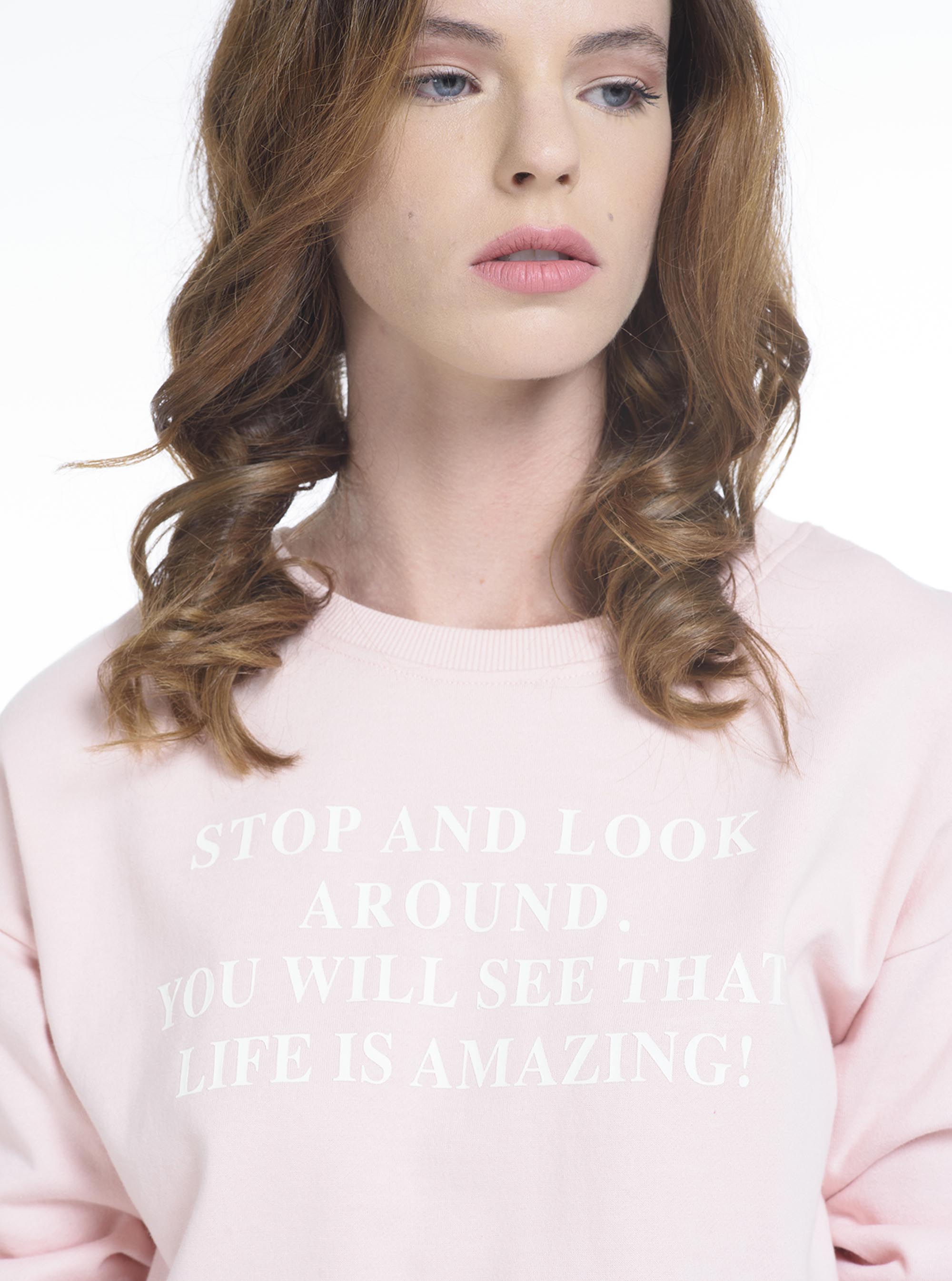 Felpa con stmpa lettering, C4452 PINK