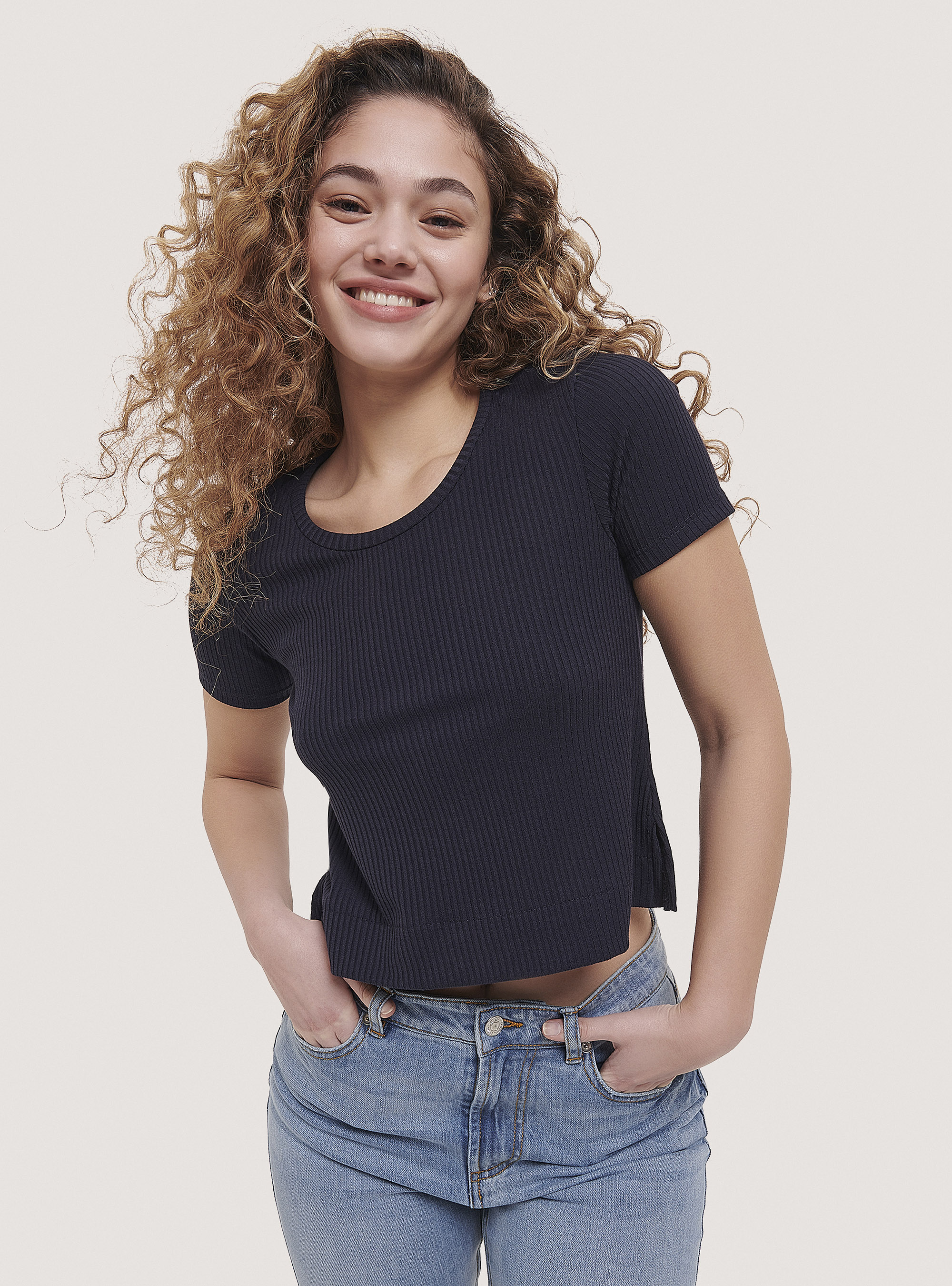 Ribbed cropped t-shirt, C2306 BLU