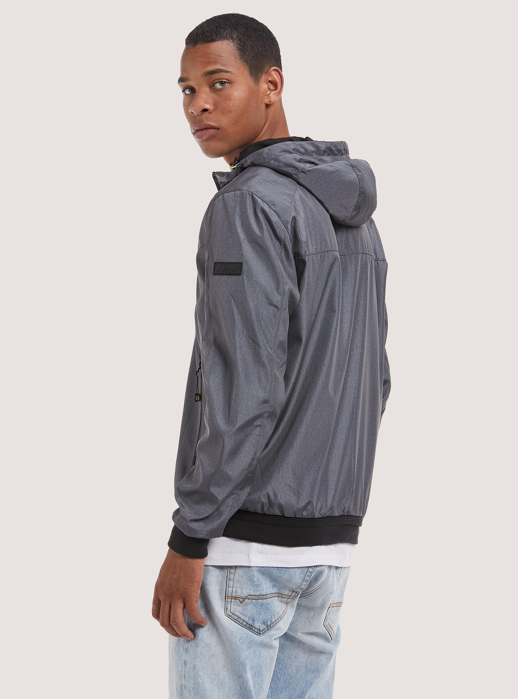 Windproof hooded bomber jacket, MGY3 GREY MEL LIGHT
