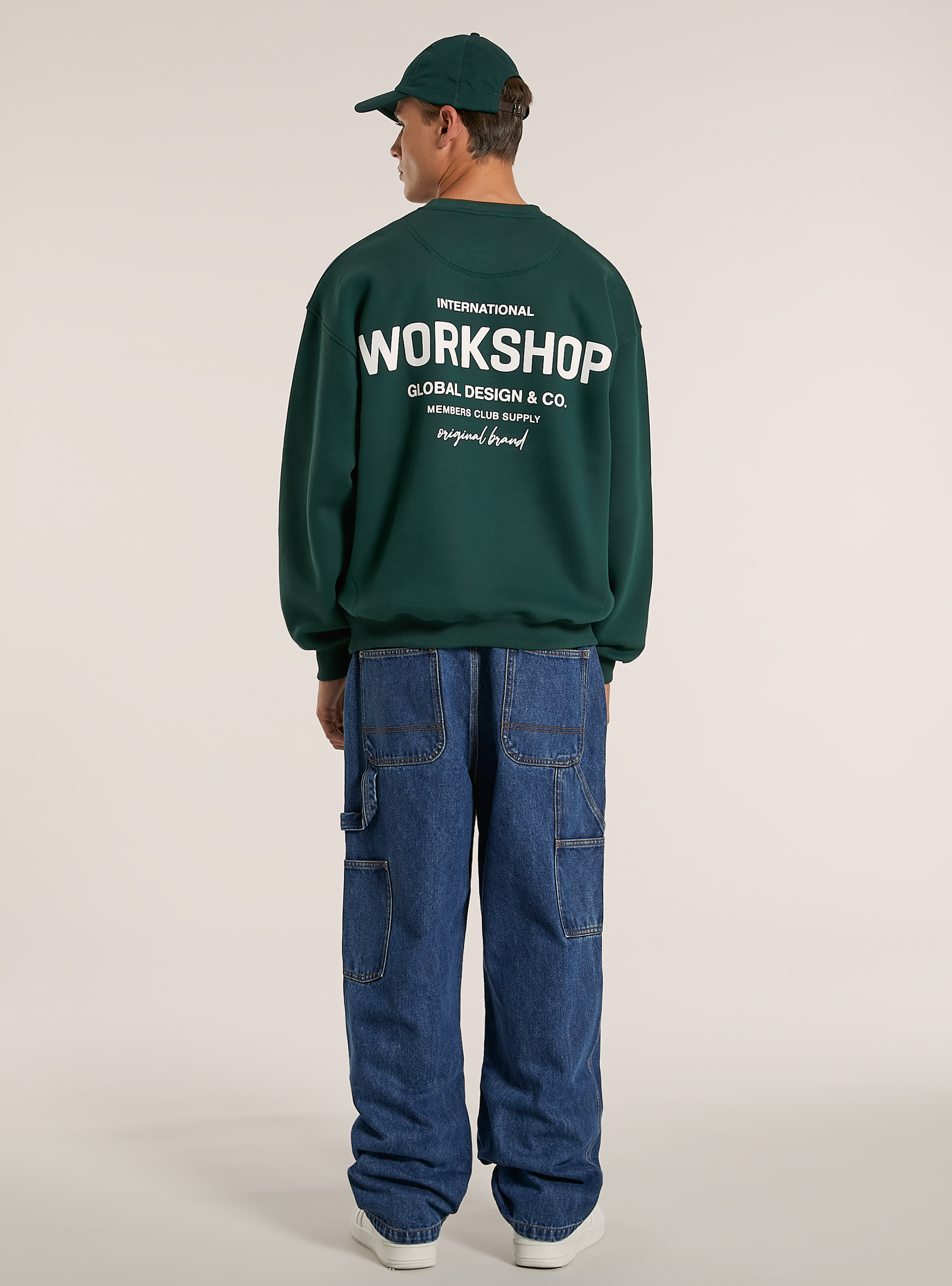 Sudadera boxy fit con estampado Workshop, GN1 GREEN DARK