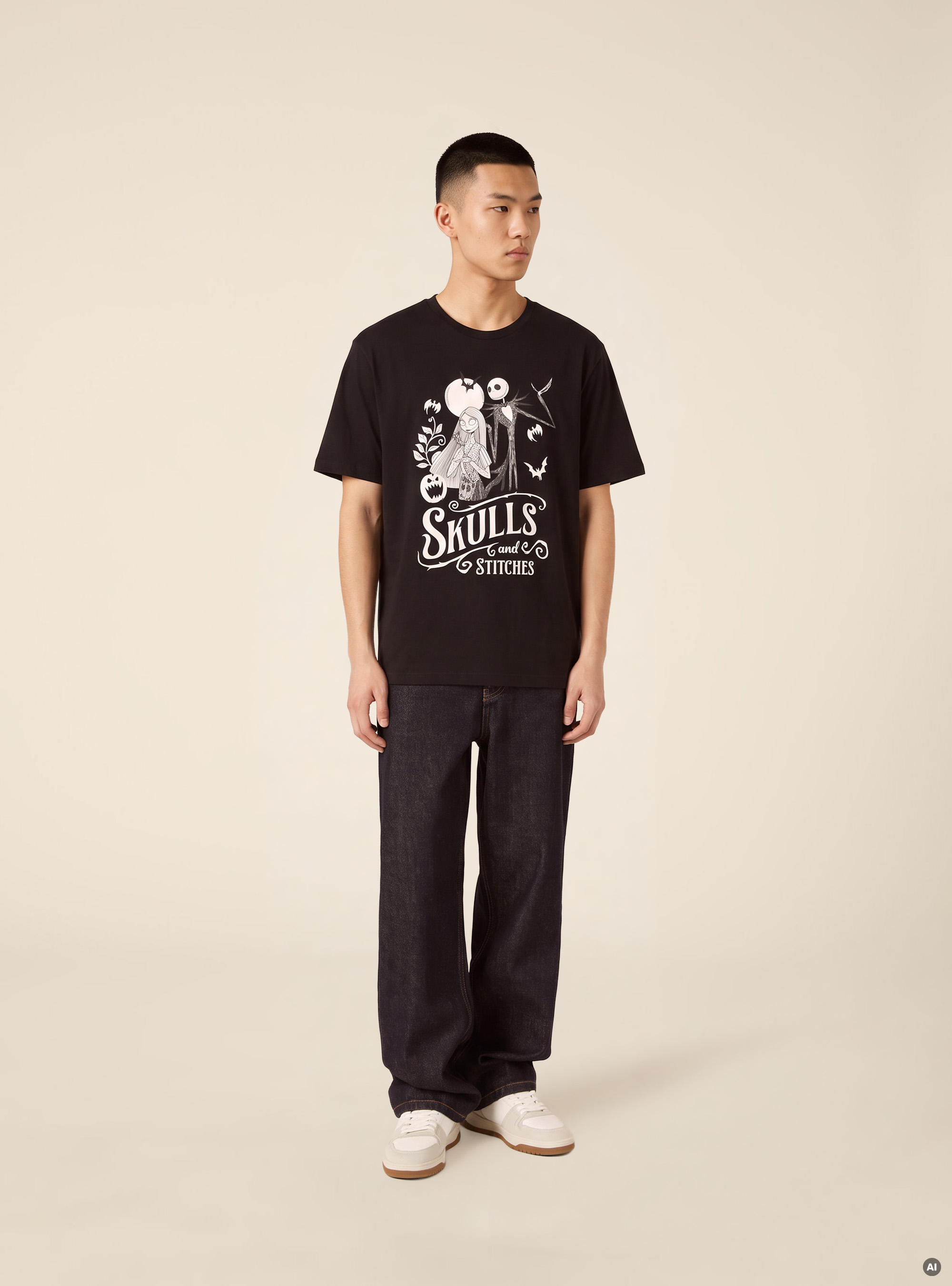 Camiseta con estampado Skulls and Stitches Nightmare Before Christmas / Alcott, BK1 BLACK
