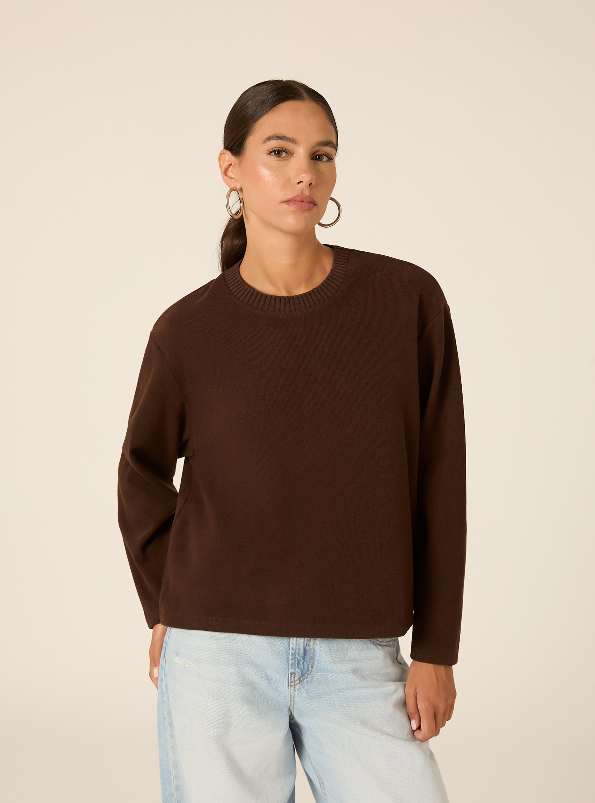 Maglia collo rotondo, BR1 BROWN DARK