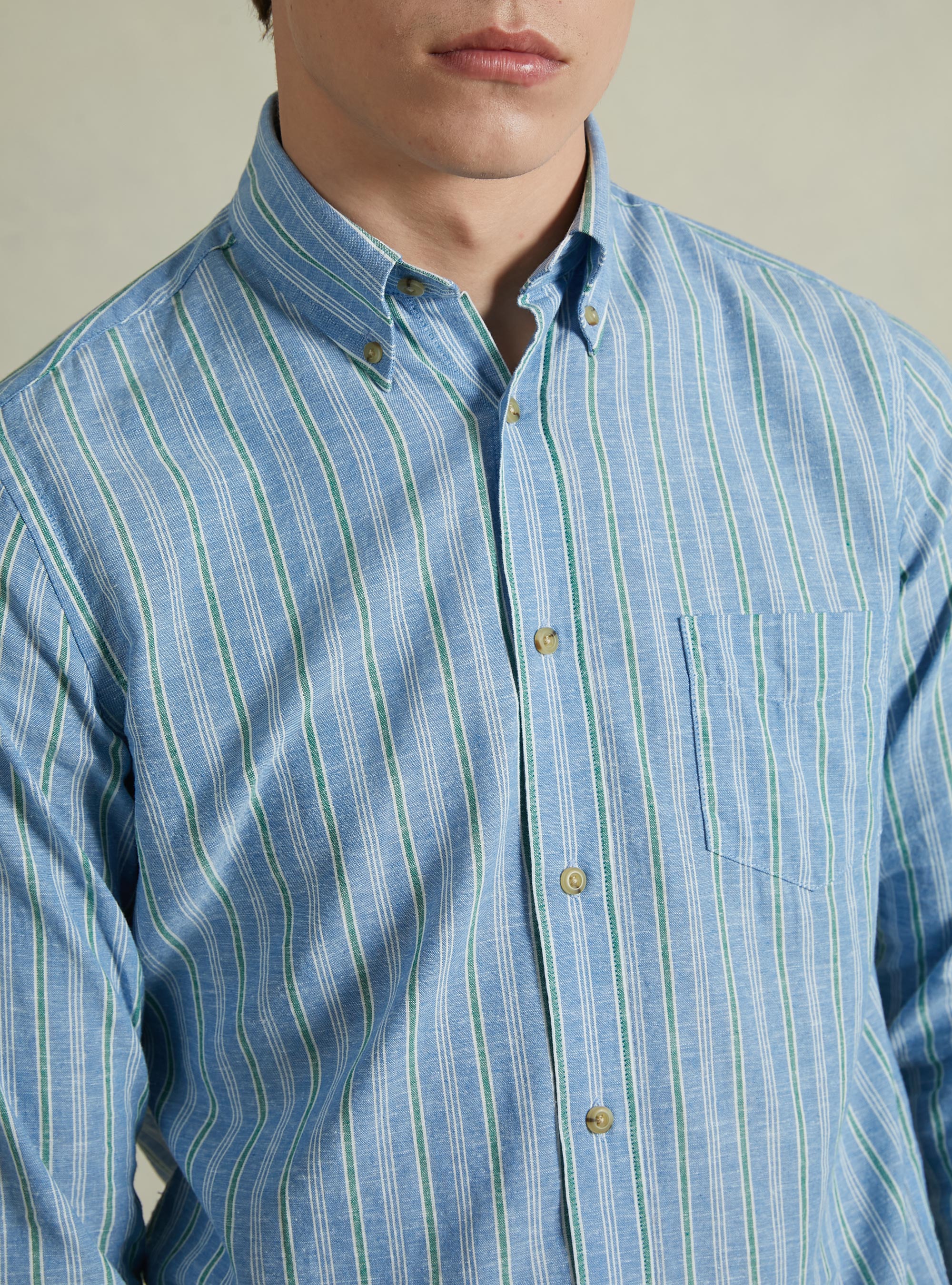 Striped linen blend shirt, AZURE