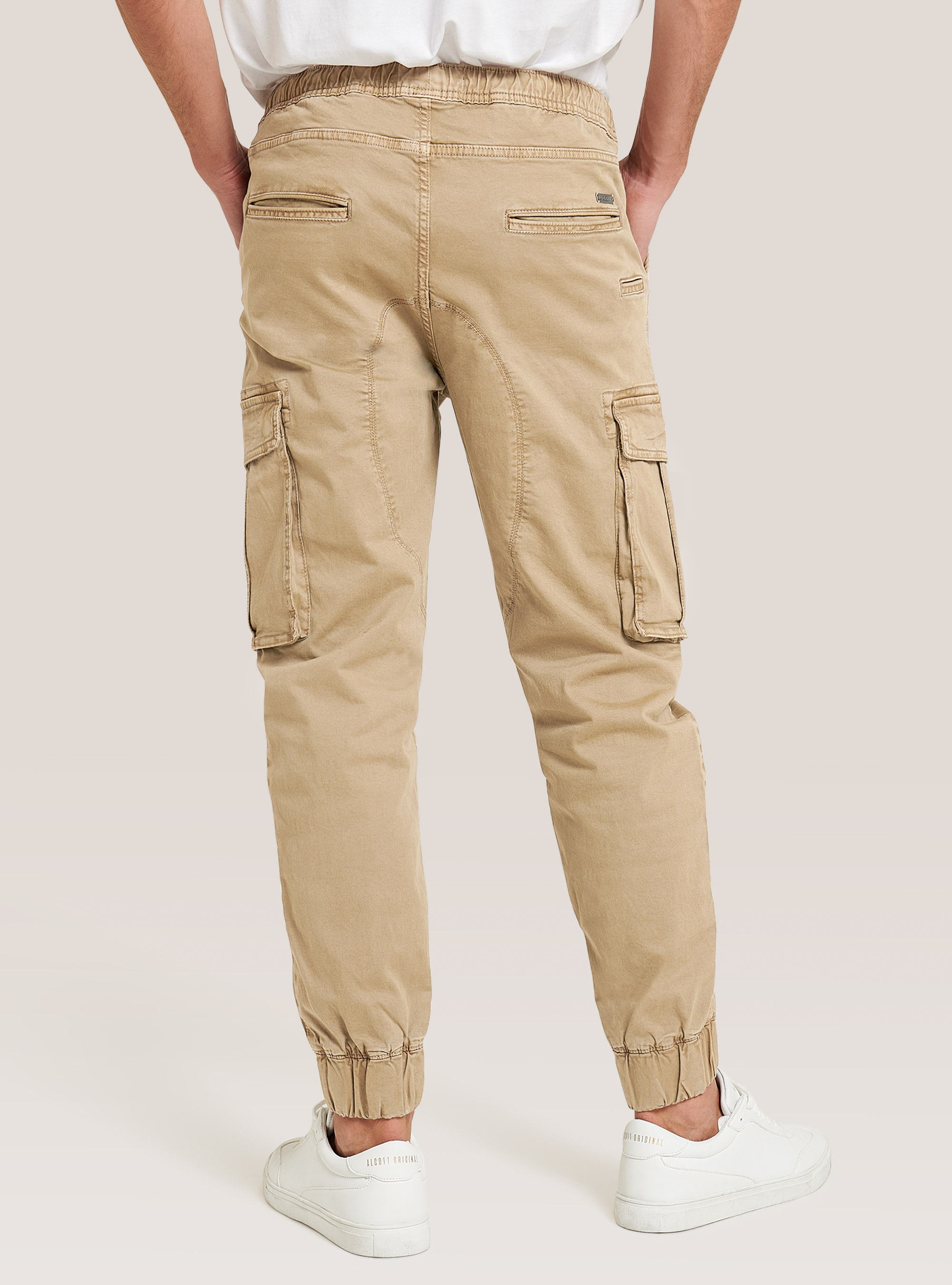 Pantalon de jogging cargo en sergé extensible, BG3 BEIGE LIGHT